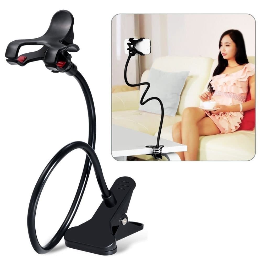 Cell Phone Holder Stand Universal mobile Phone Lazy Pod Bracket Flexible Long Arm Clip Clamp mount for iPhone Samsung Galaxy HTC LG Blackberry at office home bed room desk kitchen (Black)
