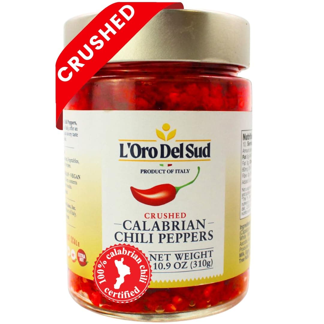 Crushed Calabrian Chili Peppers Paste, 9.8 oz (280 g) Spread, Chopped, Grown and Packed in Calabria Italy, Authentic Italian, Spicy and Savory Taste, L'Oro Del Sud