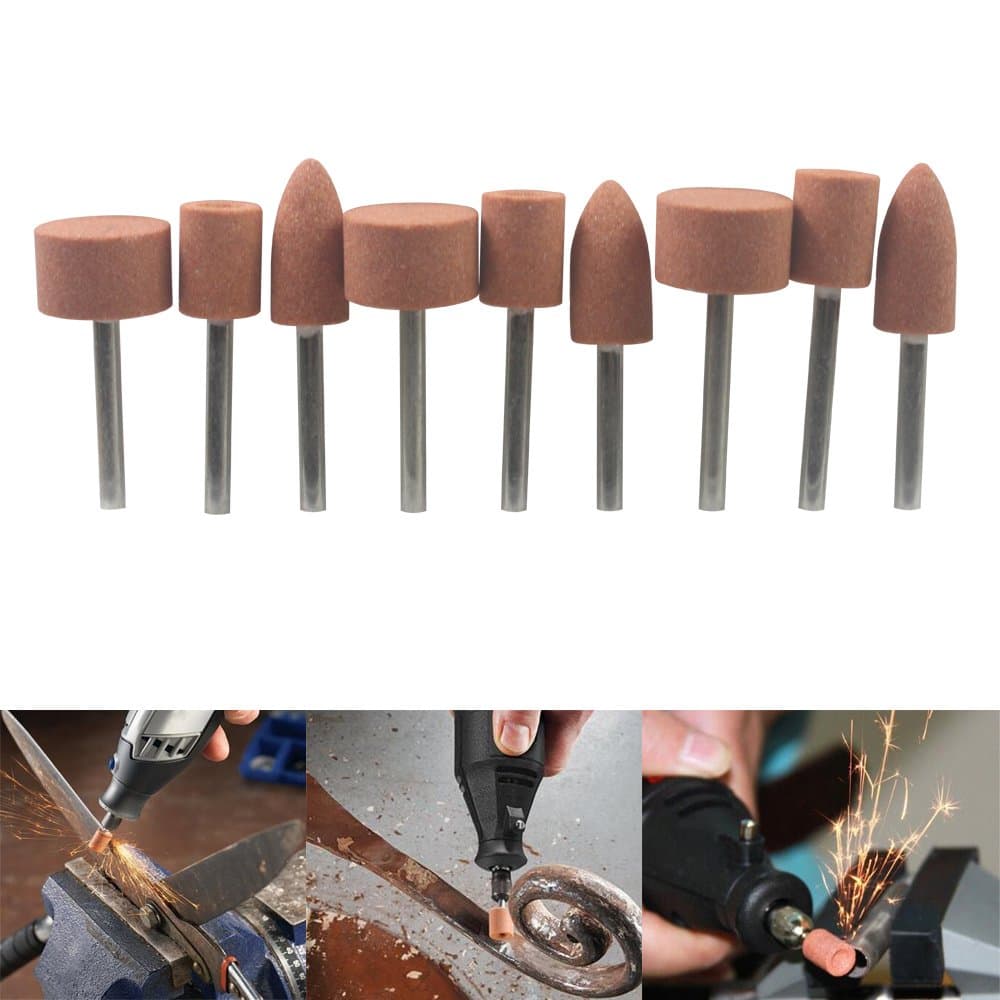 Carving Expert 9pcs Abrasive Mounted Stone for Dremel Rotary Tools Grinding Stone Wheel Head Dremel Accessories 1/8 Inch Shank