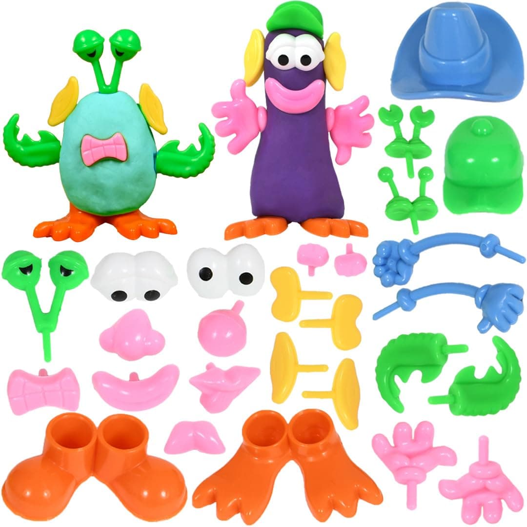 READY 2 LEARN Dough Character Accessories - Set of 52-21 Different Shapes - Fabric Toys for Kids - Decorate Fabric - Create Animals and Characters with Food and Objects