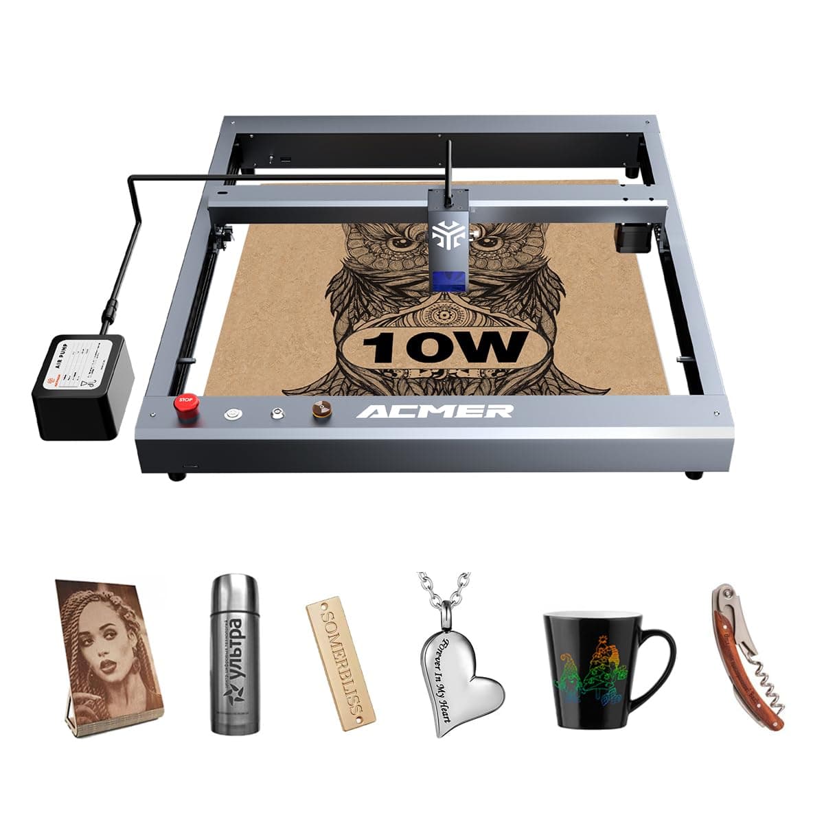 ACMER P2 Laser Engraver, 10W(1000mW) Output Laser Cutting Machine, Laser Engraving Machine, Laser Cutting Machine and Engraving Machine for Stainless Steel, Wood, Metal, Acrylic, Leather and More