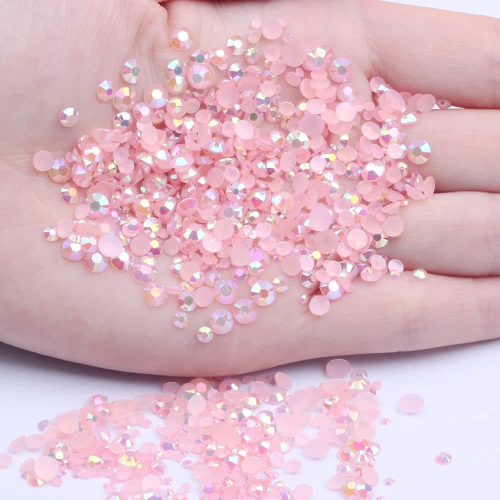 Diamonds Glitz Mixed 1000pcs 2-6mm Light Pink AB Resin Nail Rhinestones 3D Non Hotfix Glitter Round Flatback Stones Strass Gems DIY Nail Art Decoration (20 Light Pink AB)