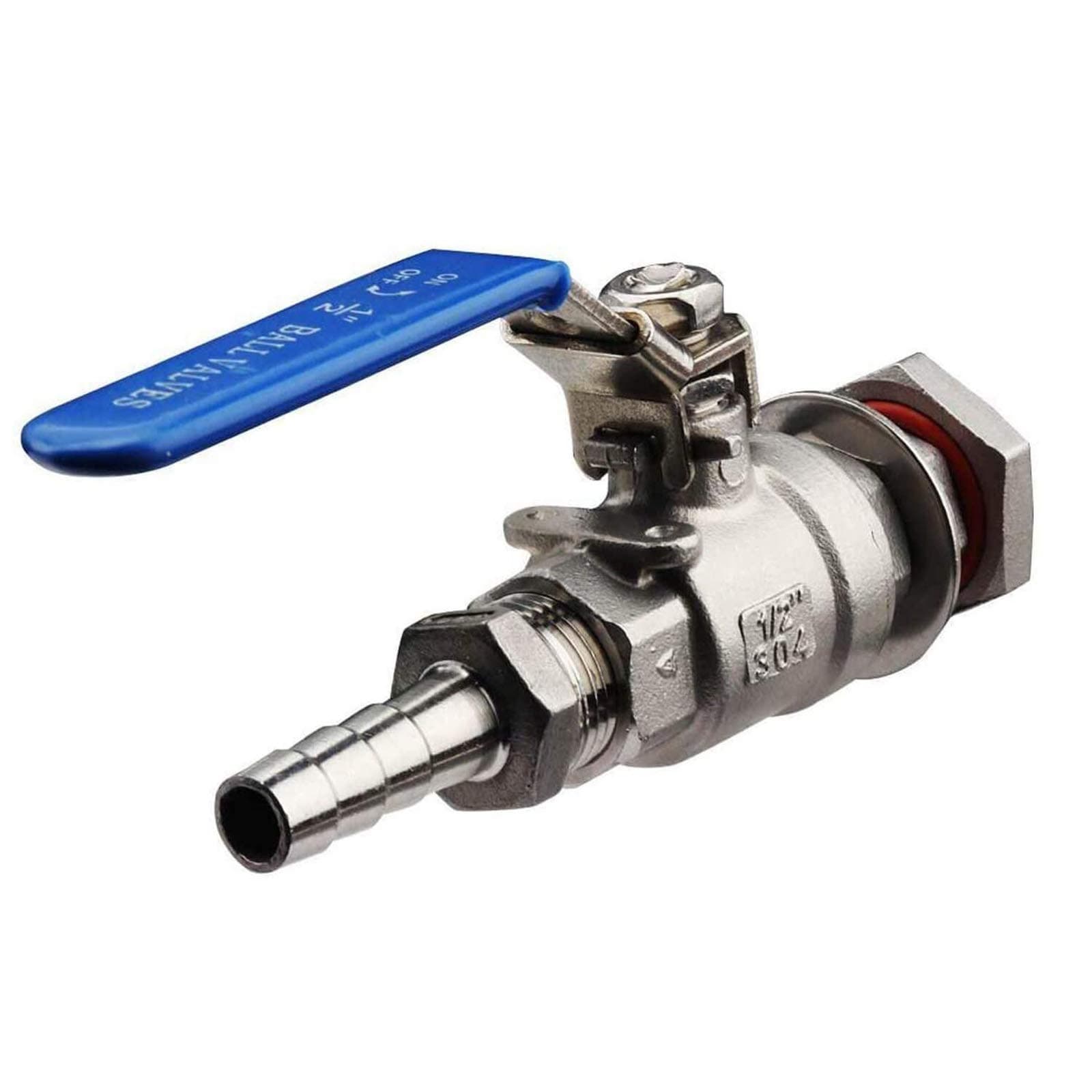 OneBomBeer Ball Valve, 1/2’’ Weldless Bulkhead Fitting with 12mm Barb, Full Port SS Brewing Kettle Valve (2 Piece)
