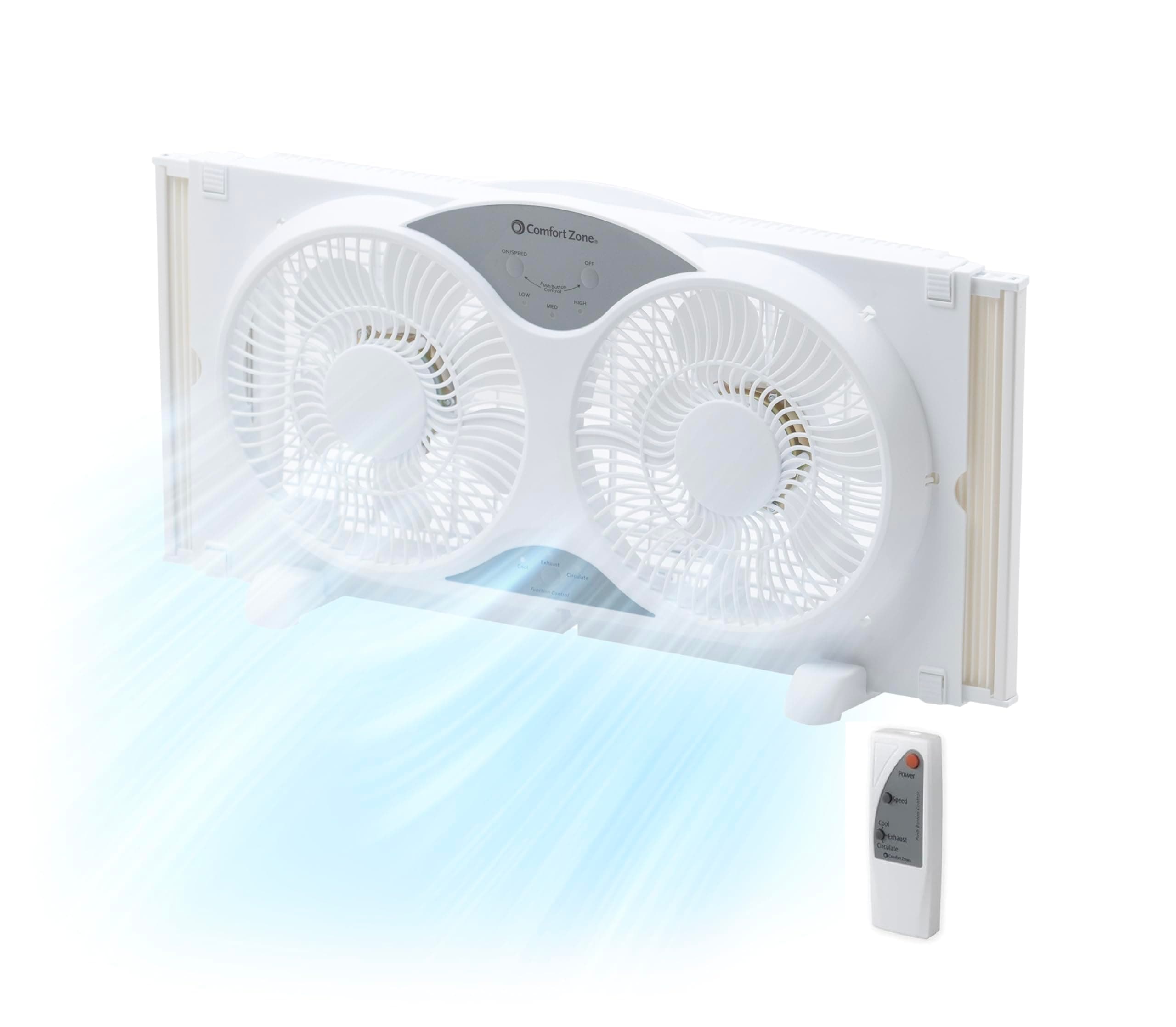 Twin Window Fan with Remote Control, Removable Cover, Reversible, 9 inch, 3 Speed, 3 Function, Expandable, Exhaust, Airflow 8.40 ft/sec, Ideal for Home, Kitchen, Bedroom & Office, CZ310R