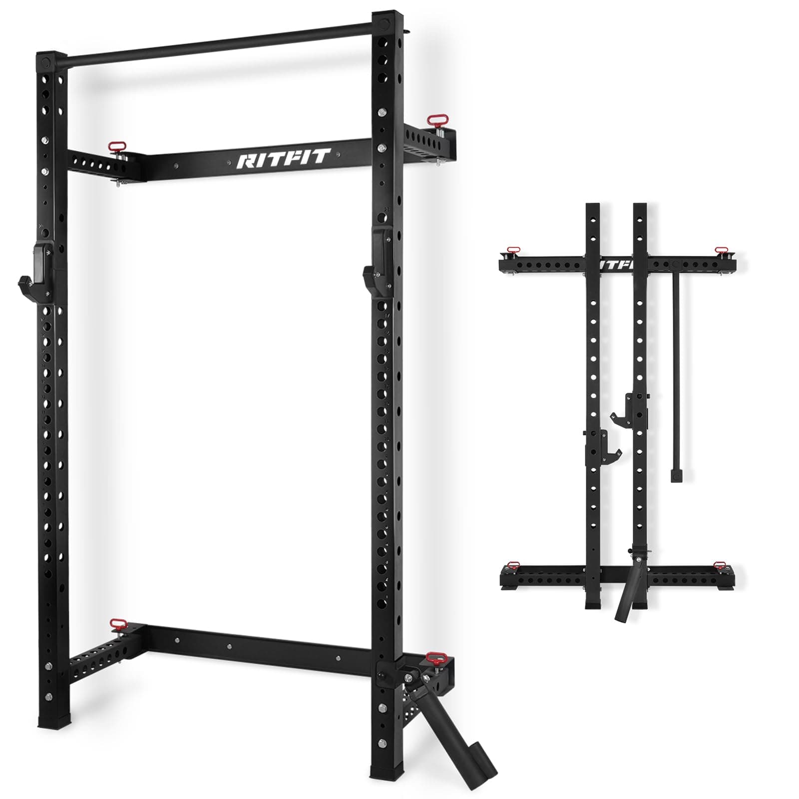 2.36'' x 2.36'' Folding Squat Rack for Home Gym, Wall Mounted Squat Rack with Attachments - Space Saving Squat Power Rack