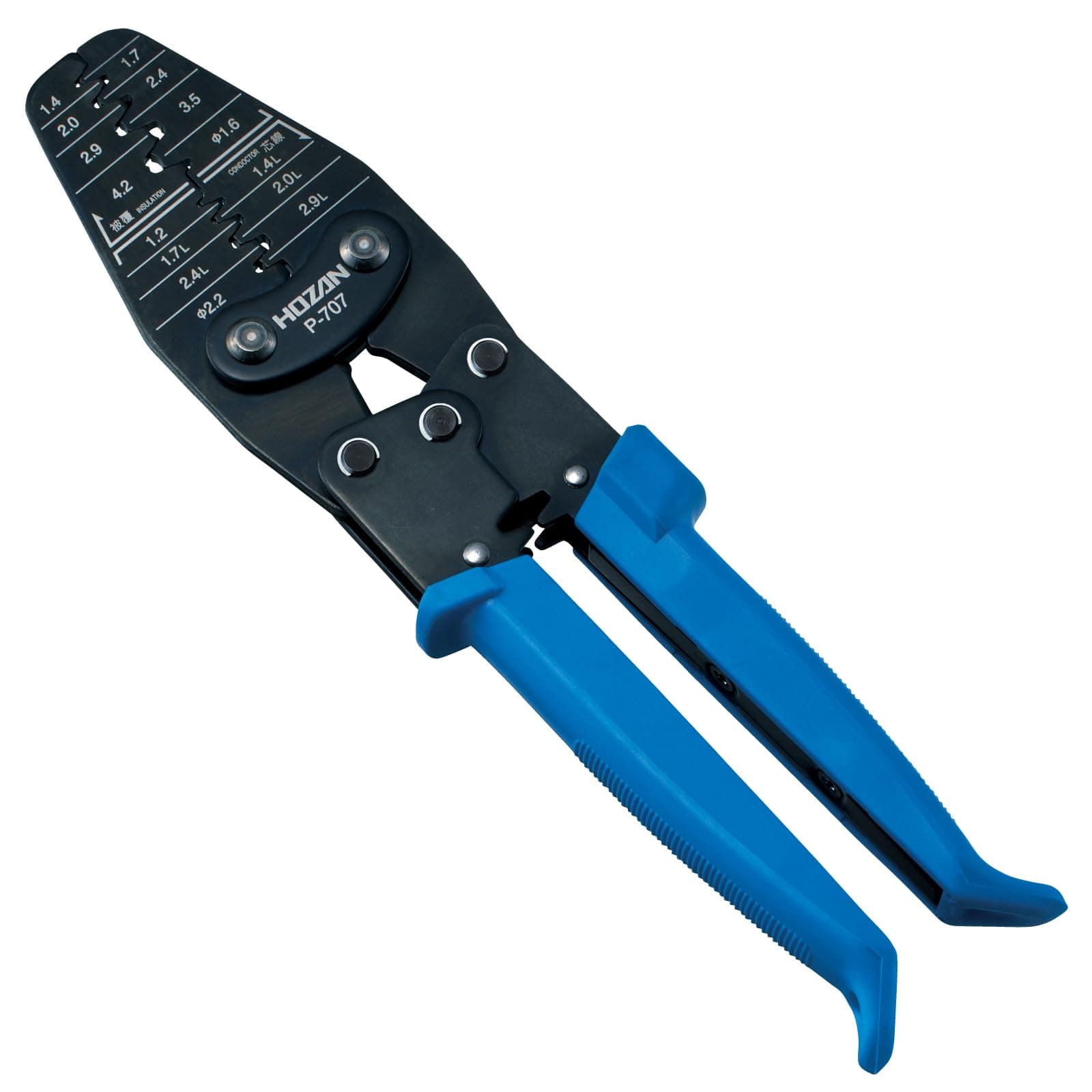 Hozan P-707 Crimping Tool (for Open Barrel Type Contacts), Crimping Pliers, 15 Types of Large and Small Dies, Compatible with a Wide Range of Terminals