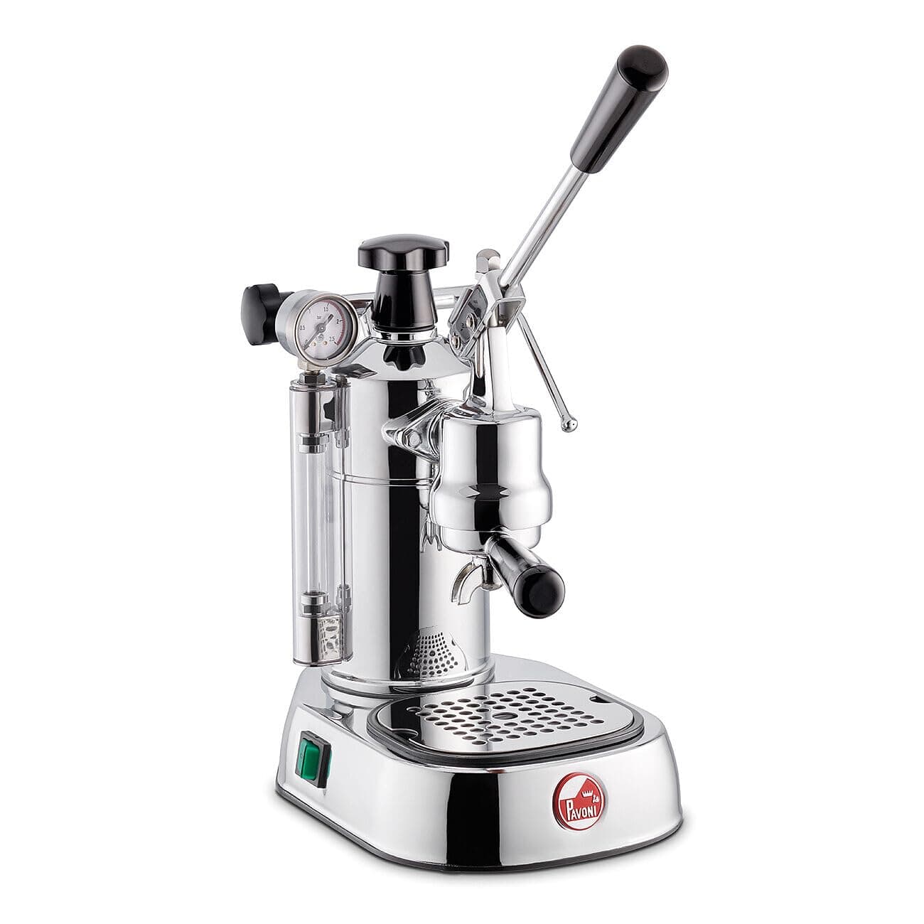 PC-16 Professional Espresso Machine - 16-Cup Capacity Lever Espresso Maker - Chrome Finish- Solid Brass 38oz Boiler - Dual Frothing Systems & Mounted Pressure Gauge - Made in Italy