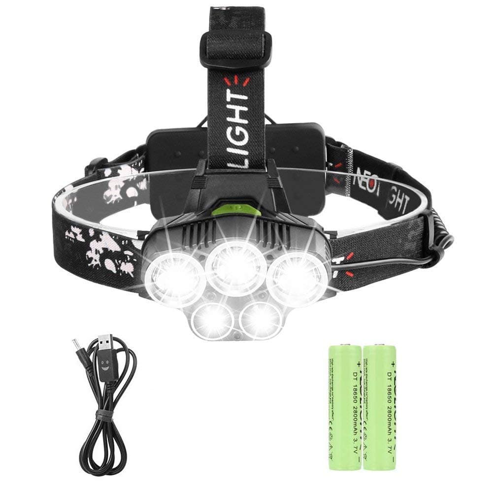 Rechargeable Headlamp, Super Bright 6000 Lumen, 6 Modes LED Headlight, Waterproof, Portable Hardhat Head Lamp, for Outdoor Camping Fishing Hunting Hiking Running Walking Cycling (Black)