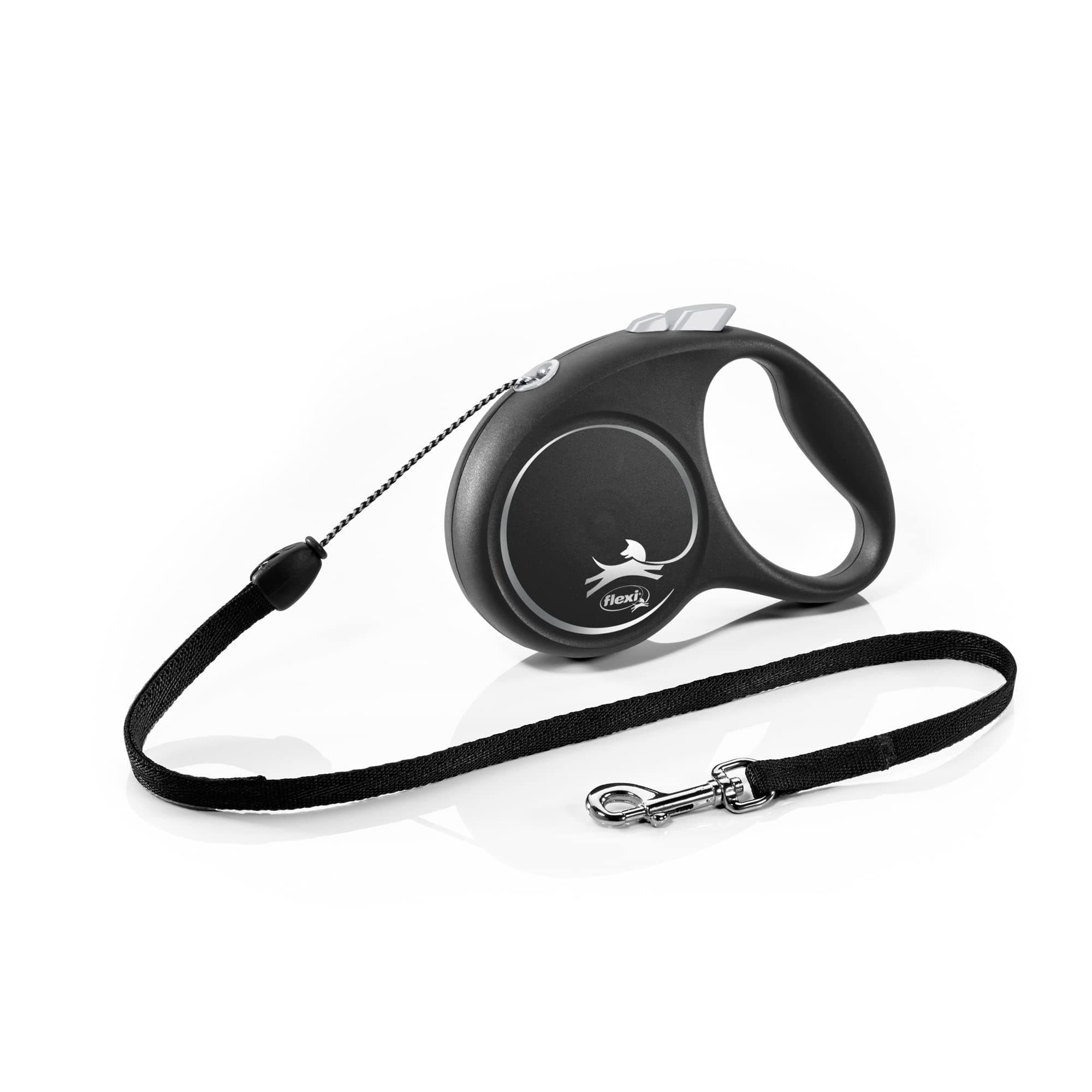 flexi Black Design S Cord 5 m black/silver, retractable leash for dogs up to 12 kg