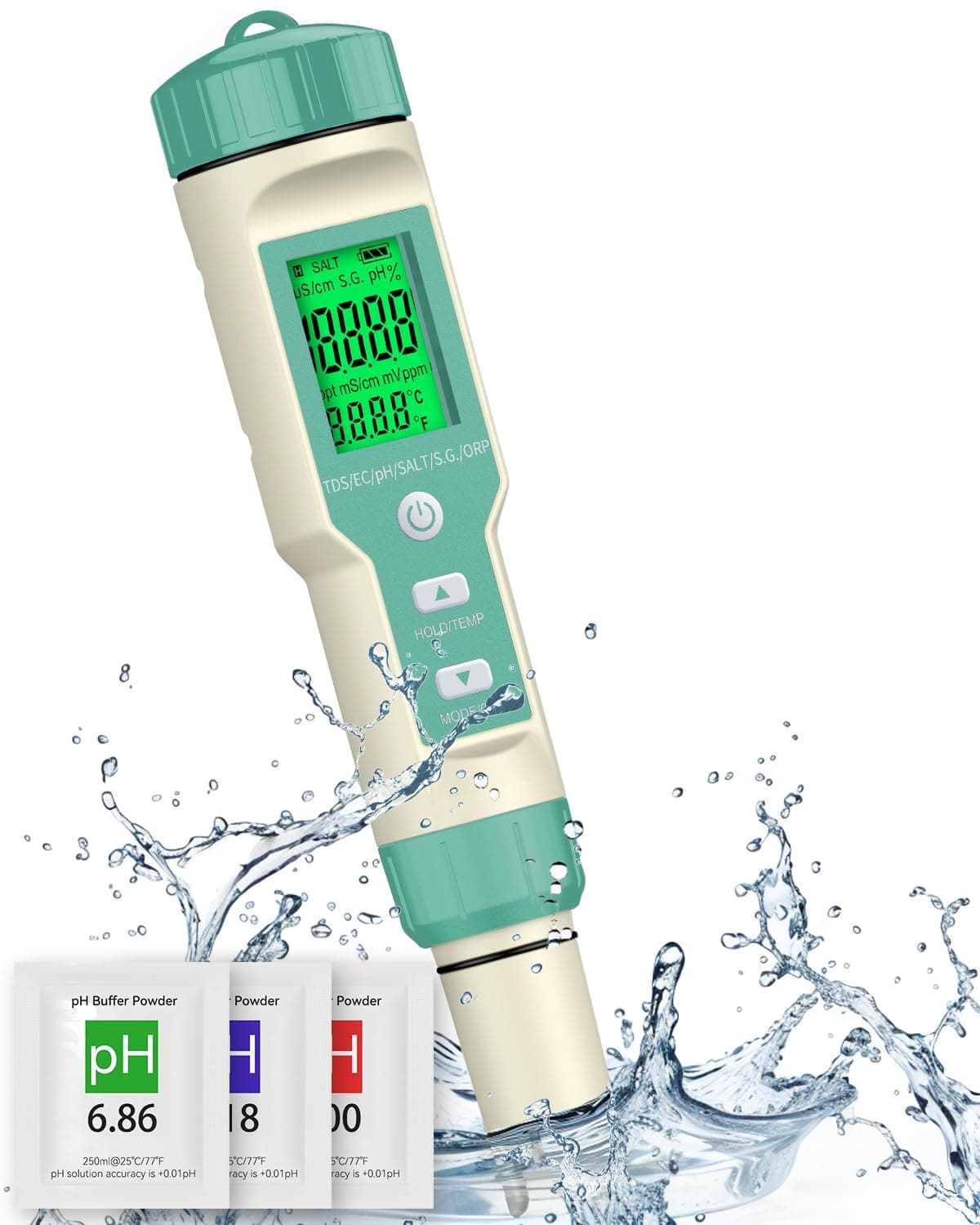 Pawfly pH Pen & ORP Meter, 7 in 1 pH ORP S.G Salinity TDS EC & Temperature Meter, Digital Salinity Tester pH Meter for Swimming Pool Drinking Water Aquarium Hot Tub Saltwater & Spa