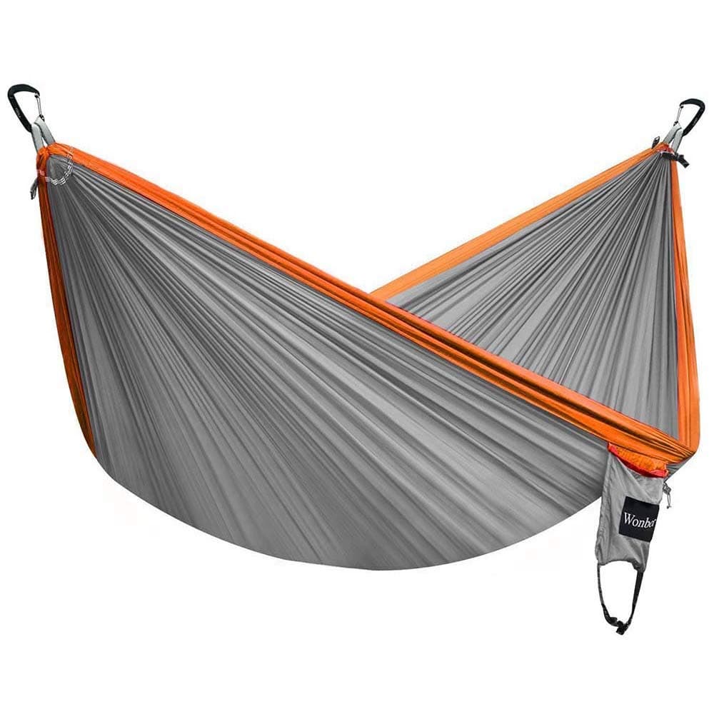 Wonbor Hammock, Camping Double Hammock Lightweight Portable Parachute Nylon Hammock with Tree Ropes for Outdoor Backpack Travel Beach Yard Hanging Bed Sleeping Swing - Grey