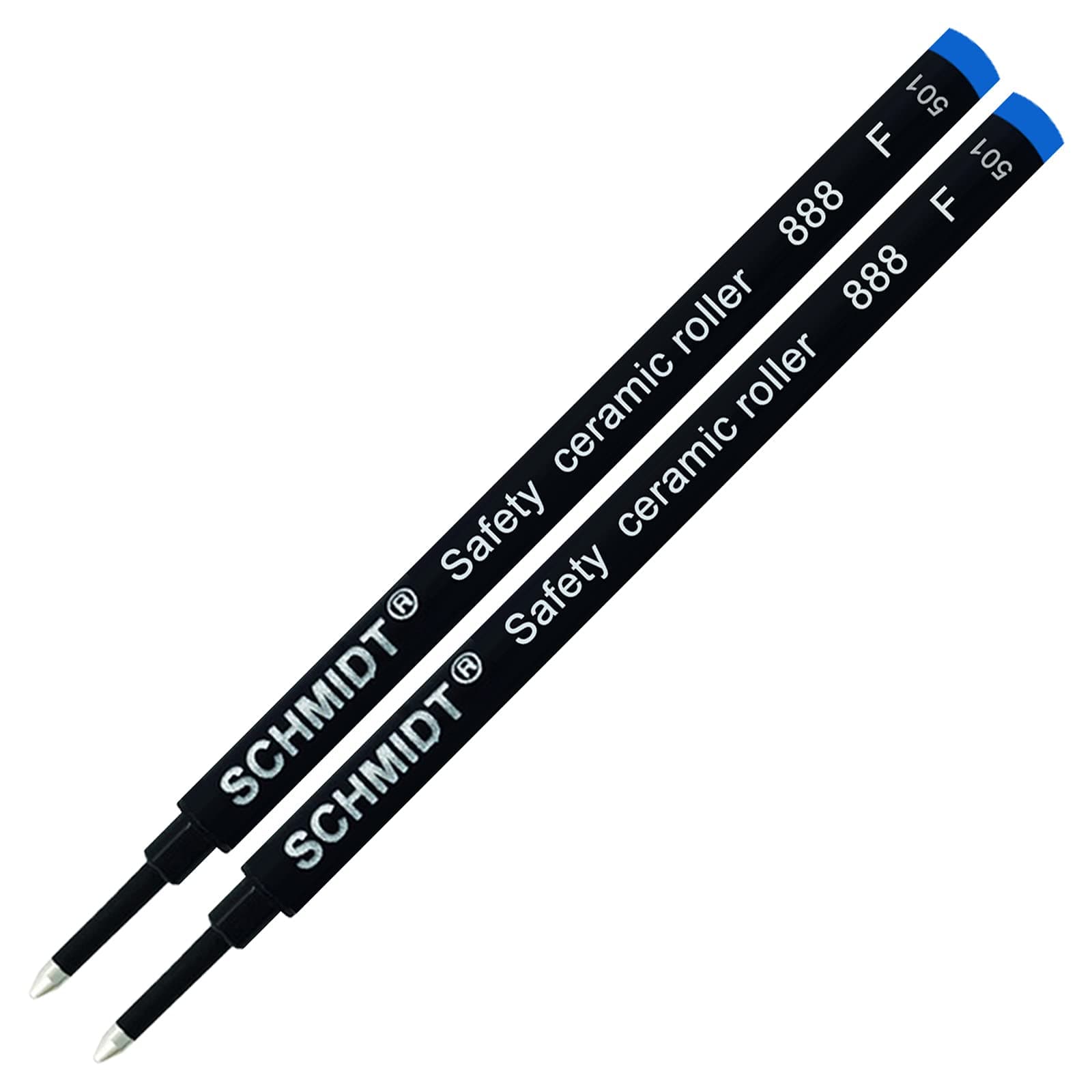 888 Writing Fine Tip Point (0.6mm) Blue Ink Plastic Tube/Body Stainless Steel Tip Safety Ceramic Roller Ball Refill - Pack 2
