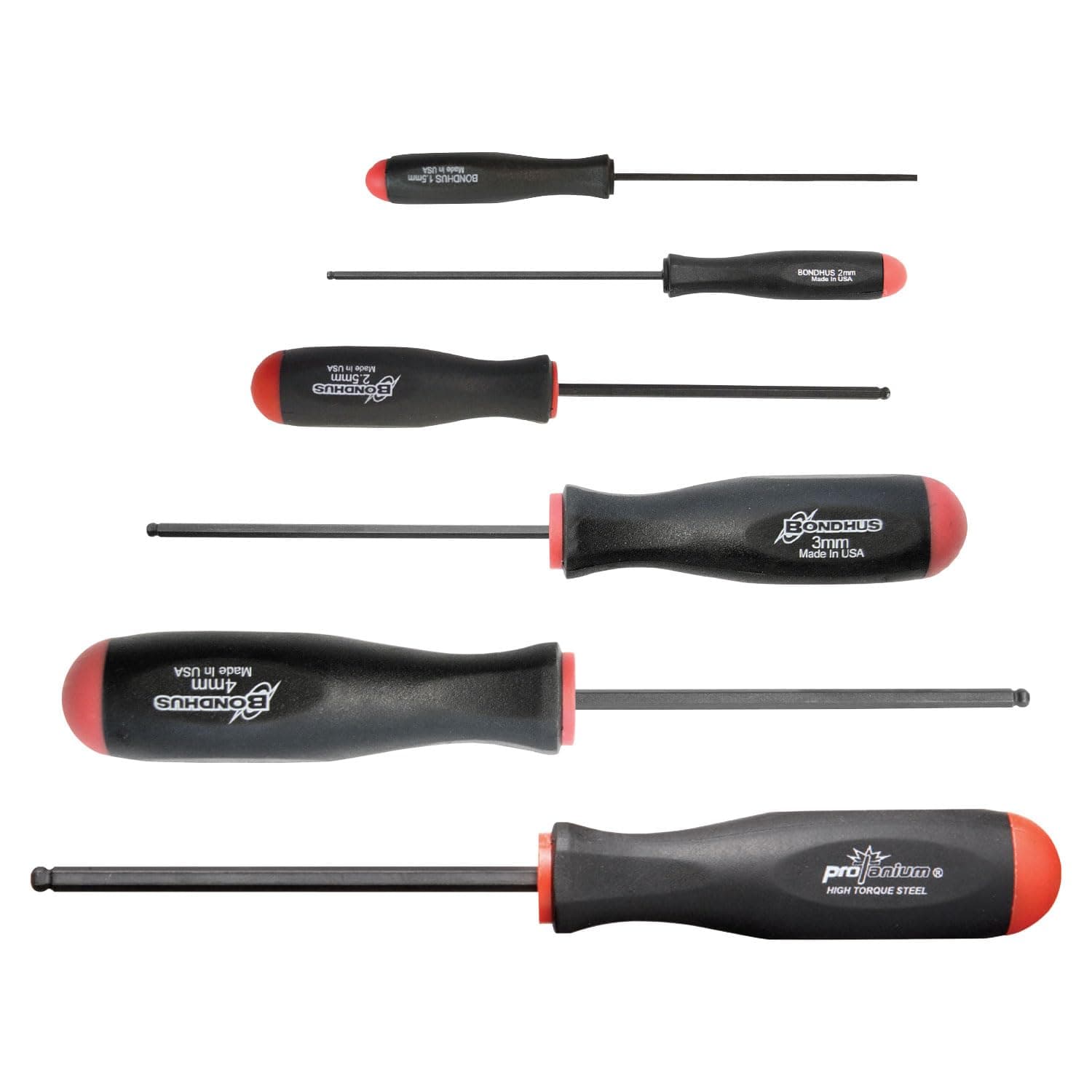 Bondhus 10686 1-1/2-5mm Ball Driver Screwdrivers, 6-Set, Red, One Size