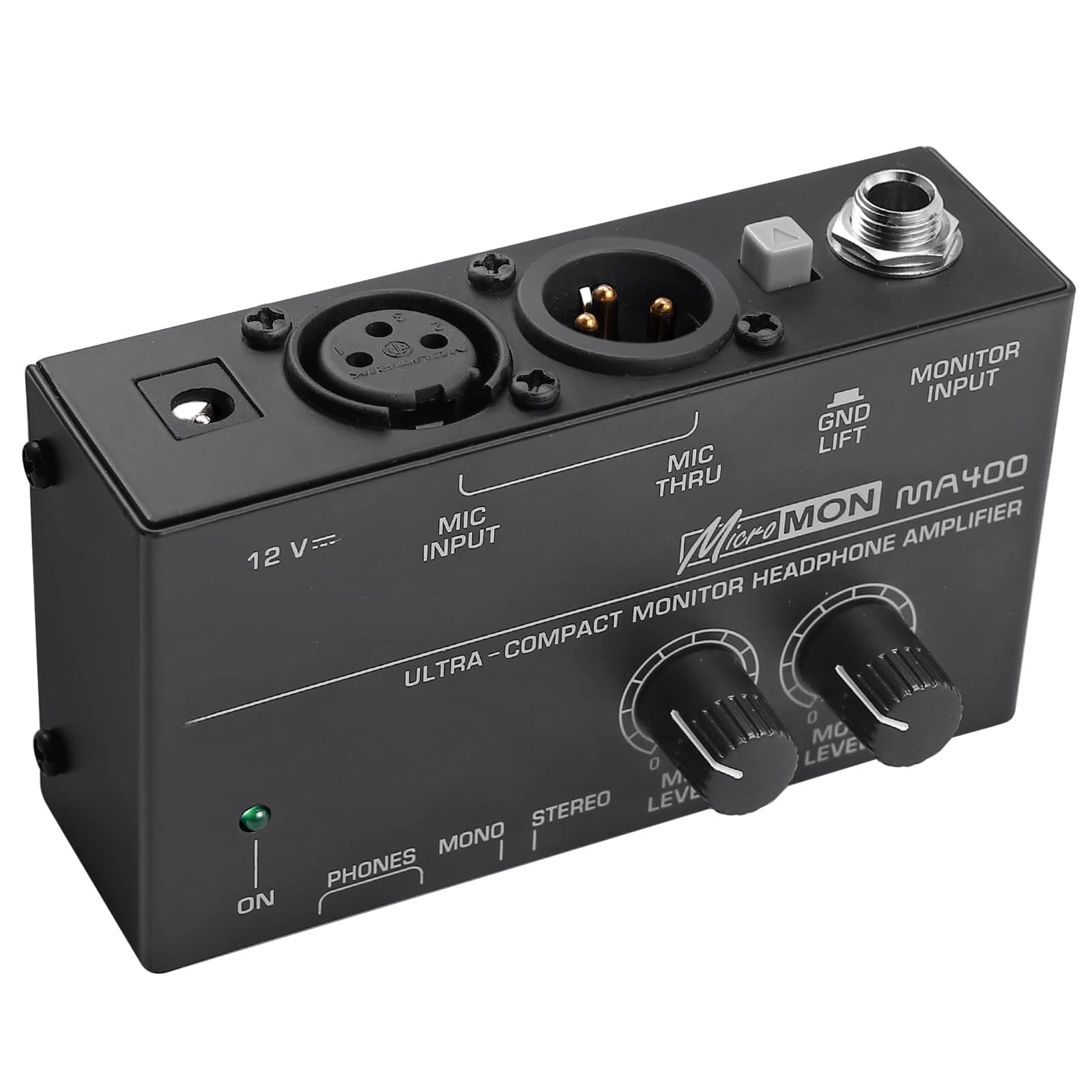 LiNKFOR MA400 Headphone Amplifier with Volume Control Ultra-Compact Headphone Amplifier for XLR Microphone with 12 V Approved Power Headphone Preamp for Studio Applications