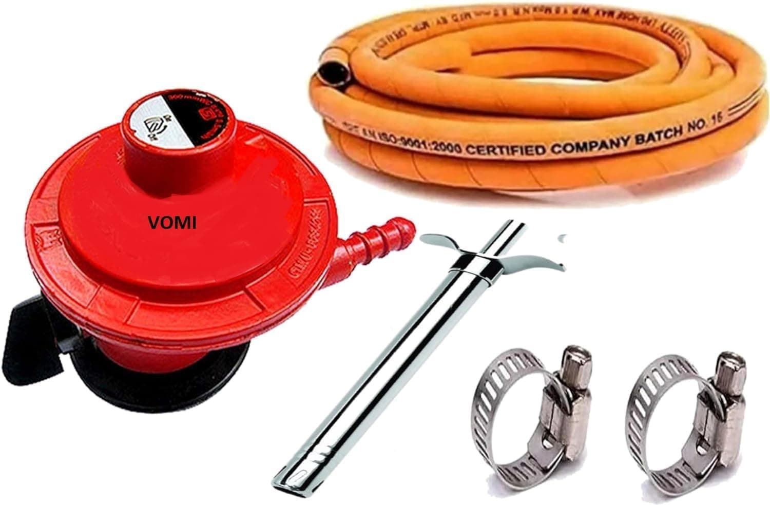 gas Regulator with 1.5 Meter Gas Pipe, 2 Clamps, & Lighter | Full Combo Pack