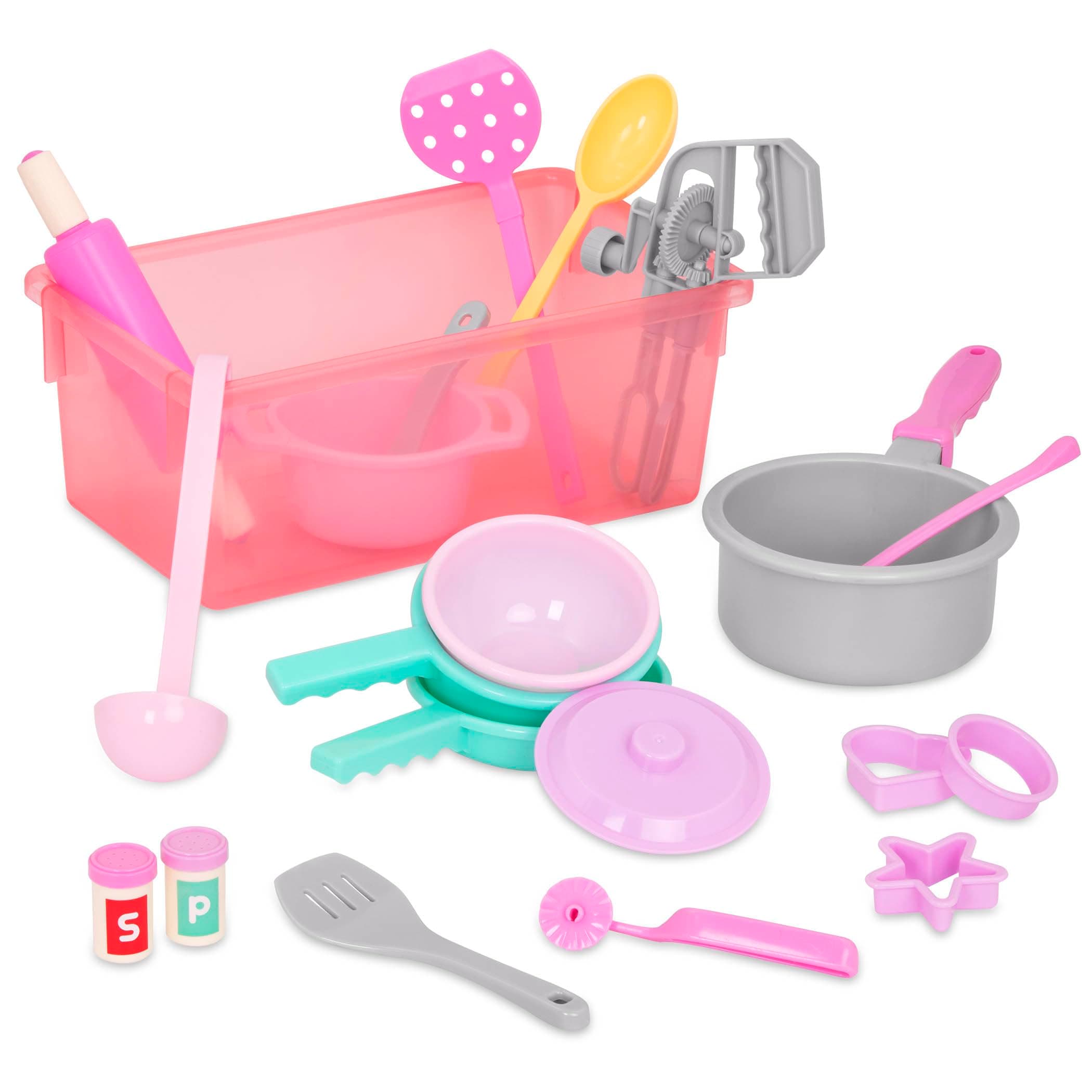 Battat – Play Circle – Cooking & Baking Playset – Hand Mixer, Rolling Pin, Ladle, Spatulas & More – Storage Bin – Kitchen & Cooking Toys for Kids – 3+ Years– Dinner for Eight Cookware