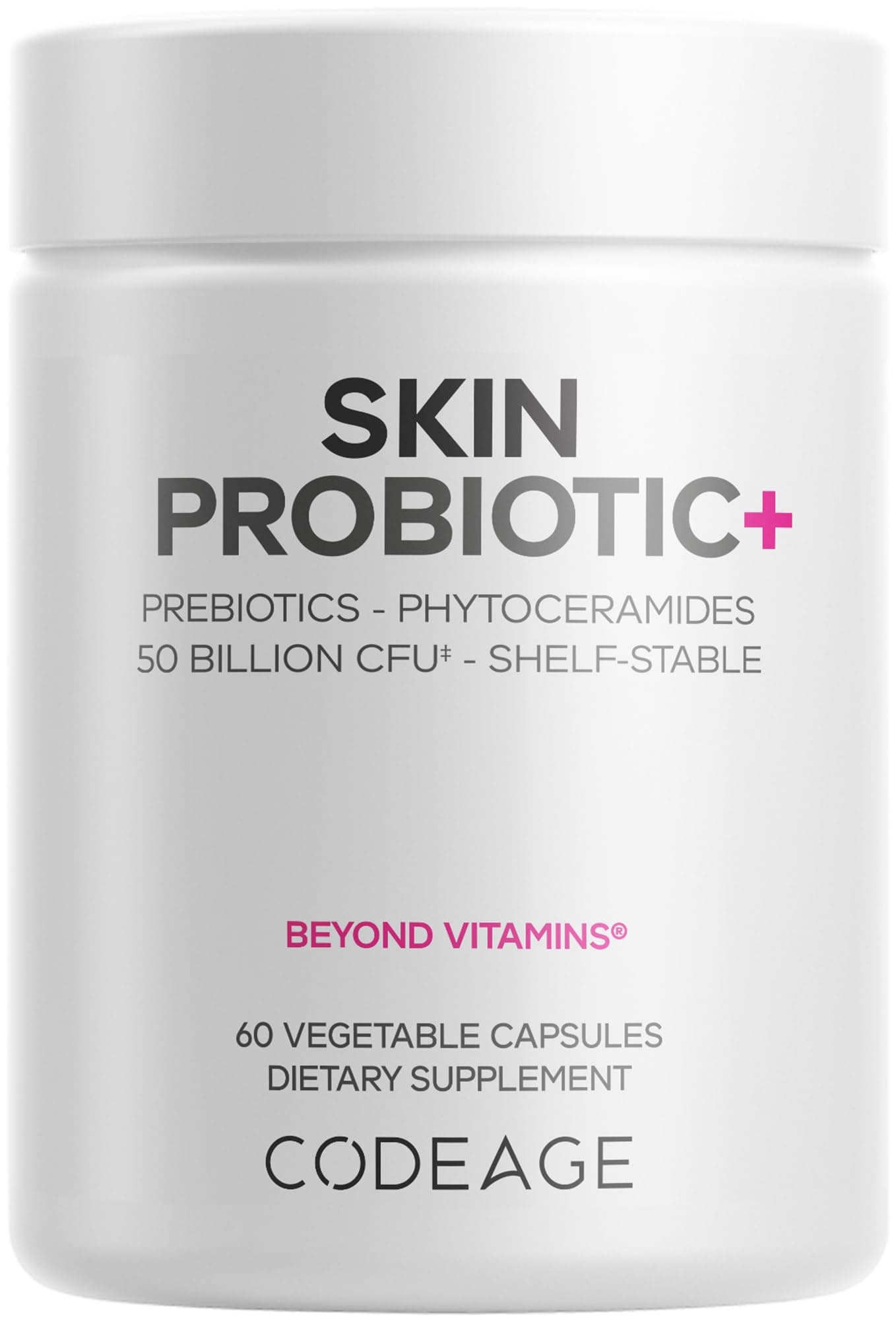 Codeage Skin Probiotics + Prebiotics - Skin Care Routine Supplement - 50 Billion CFU - Ayurvedic Botanical Herbs - Face Probiotics - Shelf Stable Cleanser, Non-GMO, Vegan - 60 Capsules
