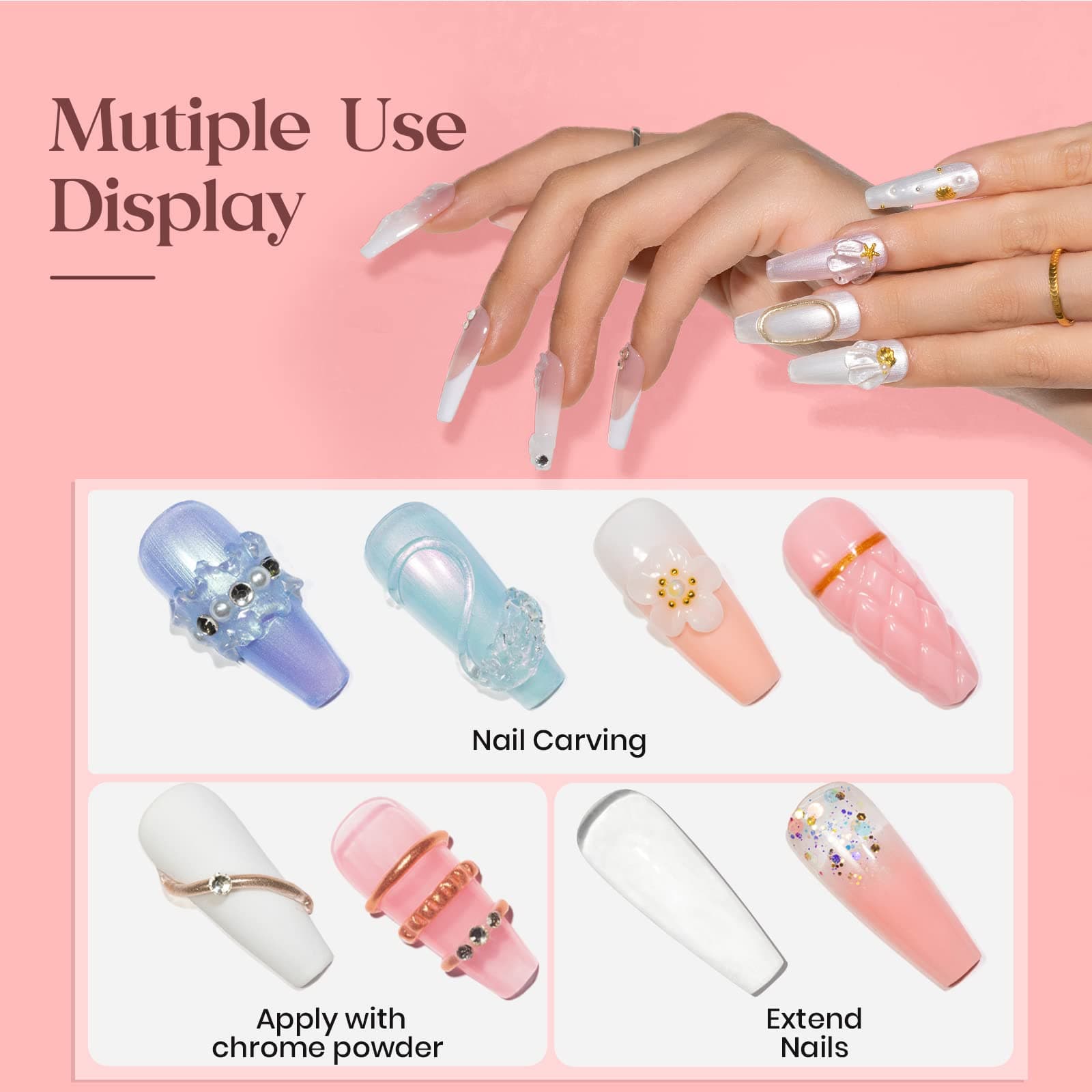 MIZHSE Solid Builder Gel, Nail Sculpture Gel Non-Sticky 4 Colors Nude Clear White Pink Hard Builder Nails UV LED Nail Extension for Salon Manicure Home DIY