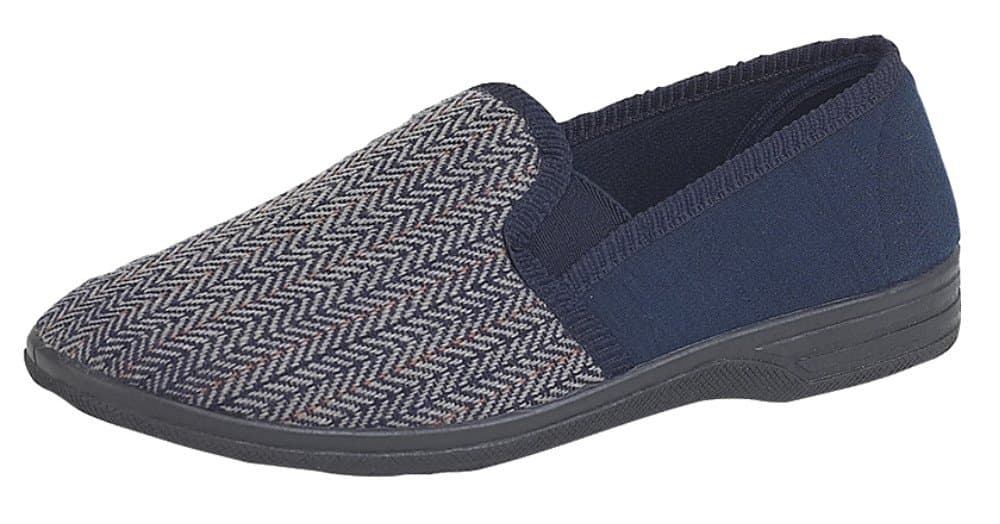 Mens Herringbone Patern Twin Elasticated Gusset Slippers NAVY size 10 UK