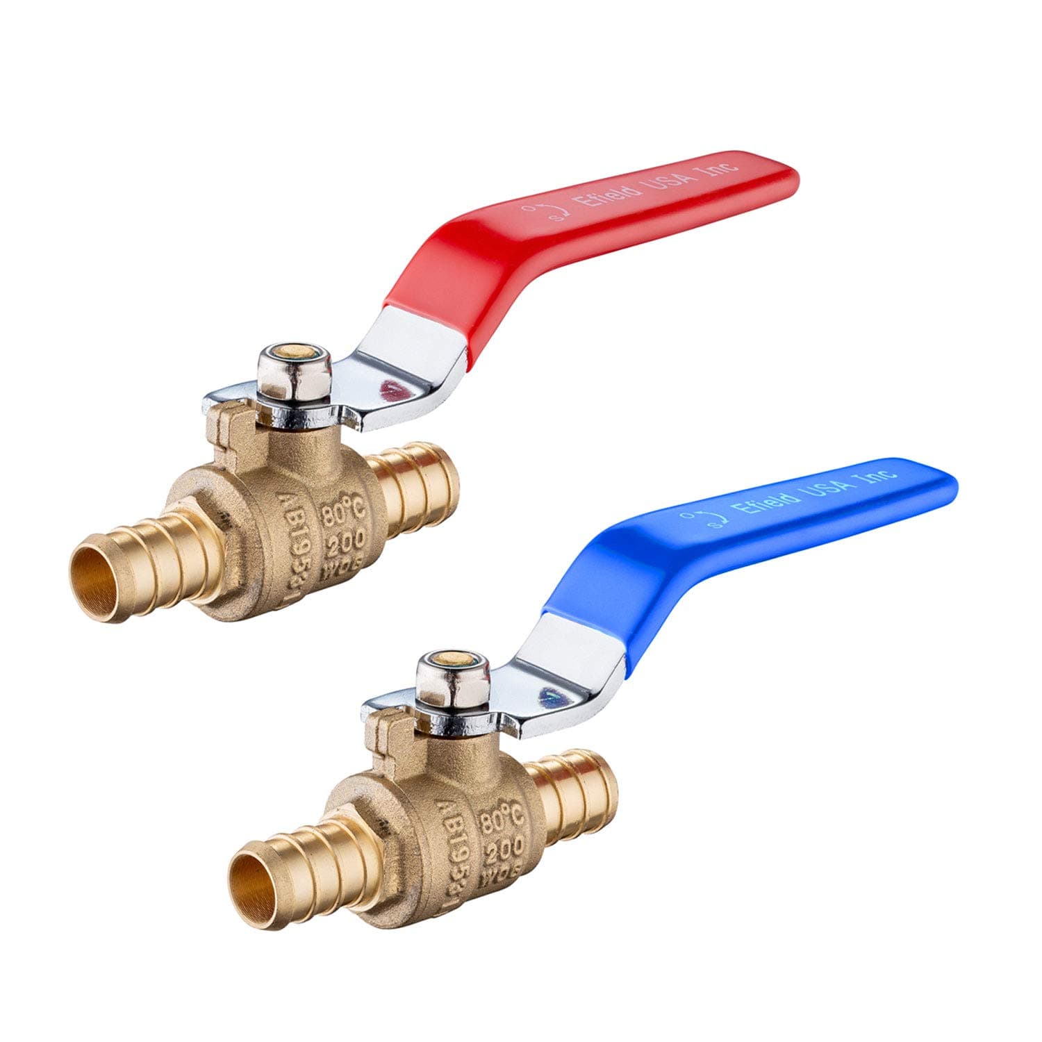 EFIELD (Pack of 2) 1/2 Inch Pex Brass Full Port Shut Off Ball Valve HOT AND COLD, No Lead Brass UPC Certified-2 Pieces