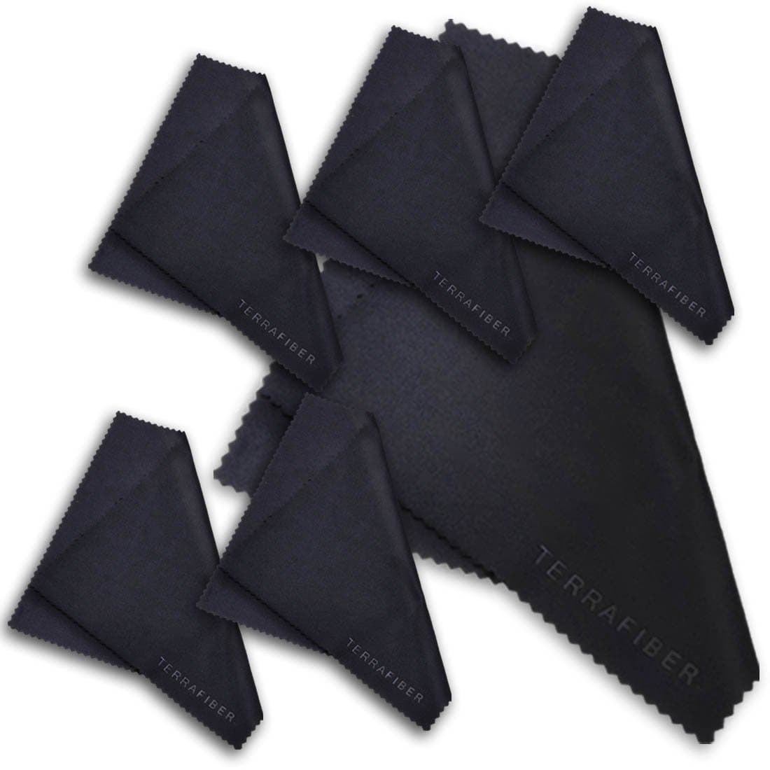 TERRAFIBER Ultra Premium Quality Microfiber Cleaning Cloth Packages for Tablets Cell Phones Eyeglasses Camera Lenses Jewelry and All Other LCD Surfaces (1 X-Large, 5 Original Black)