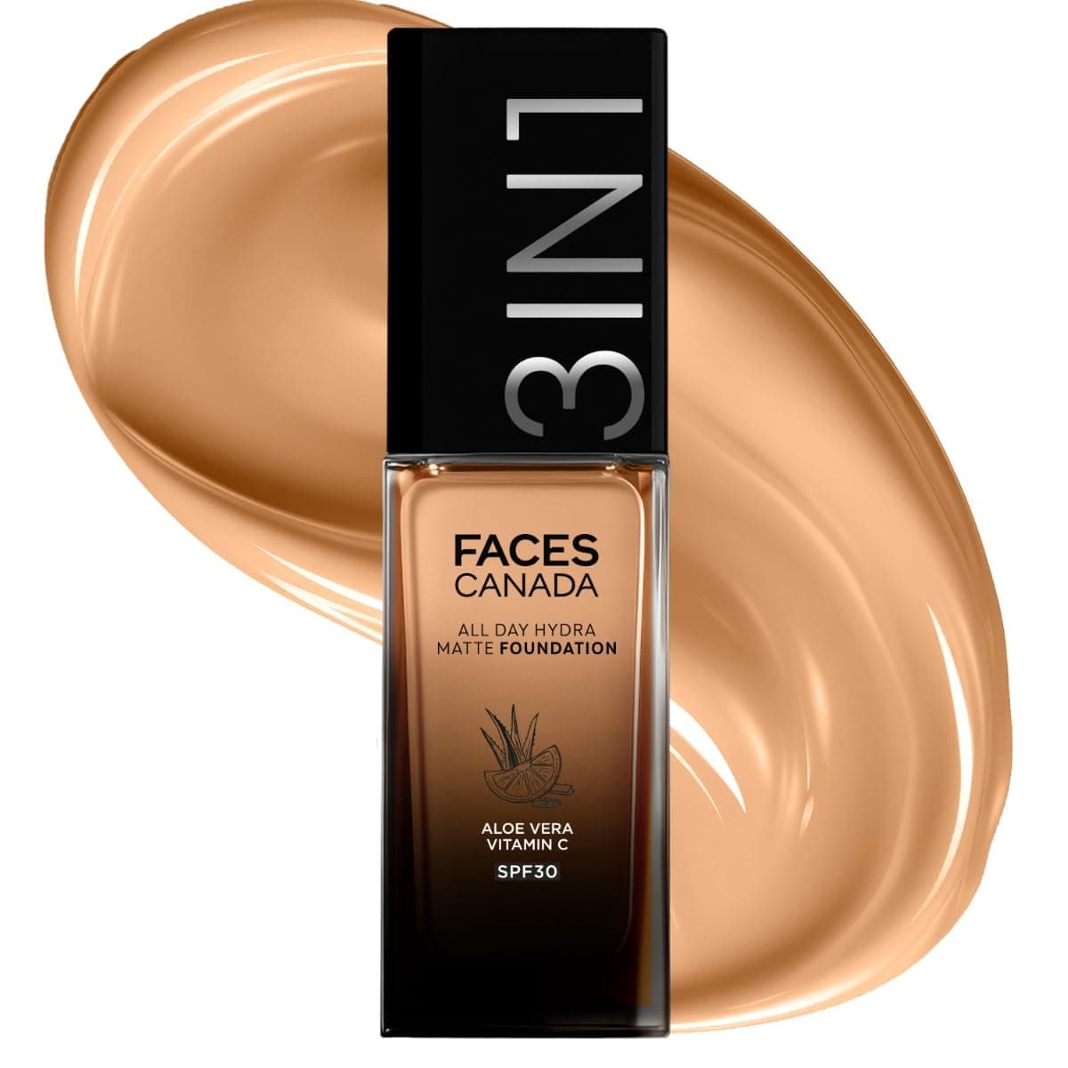 FACES CANADA All Day Hydra Matte Foundation | 3-in-1 Foundation + Moisturizer + SPF 30 | 24 HR Aloe Hydration & Vitamin C | 10HR Long Wear | Medium to High Buildable Coverage | Golden Beige 032 | 30ml