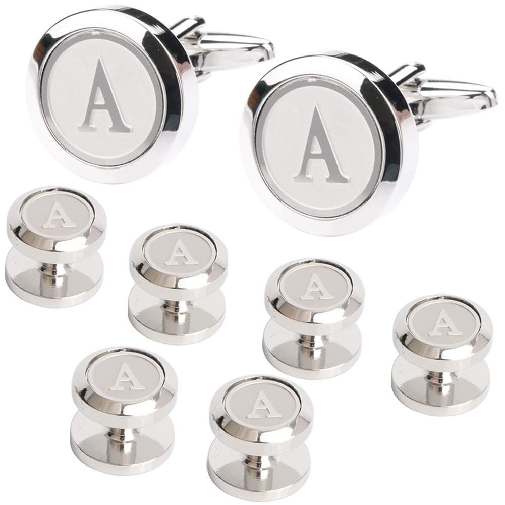 Mens Cufflinks and Studs Tuxedo Shirts Business Wedding Initials Alphabet A-Z Gift Set