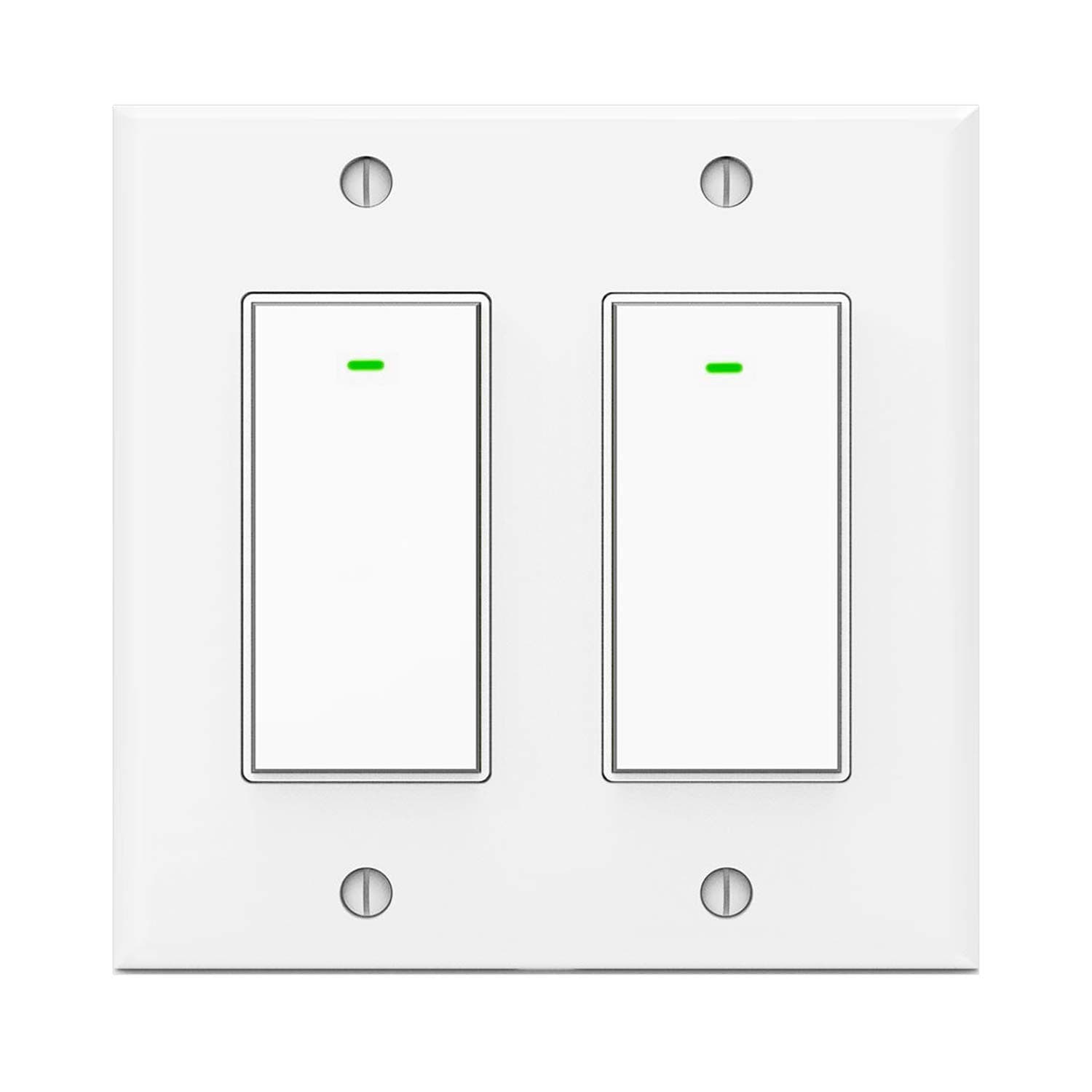Kkcool Smart Switch, Smart Light Switch Work with Google Home and IFTTT, Voice Remote Control,2.4Ghz Wi-Fi Light Switch, No Hub Required, Single-Pole, Neutral Wire Required, 2 Gang