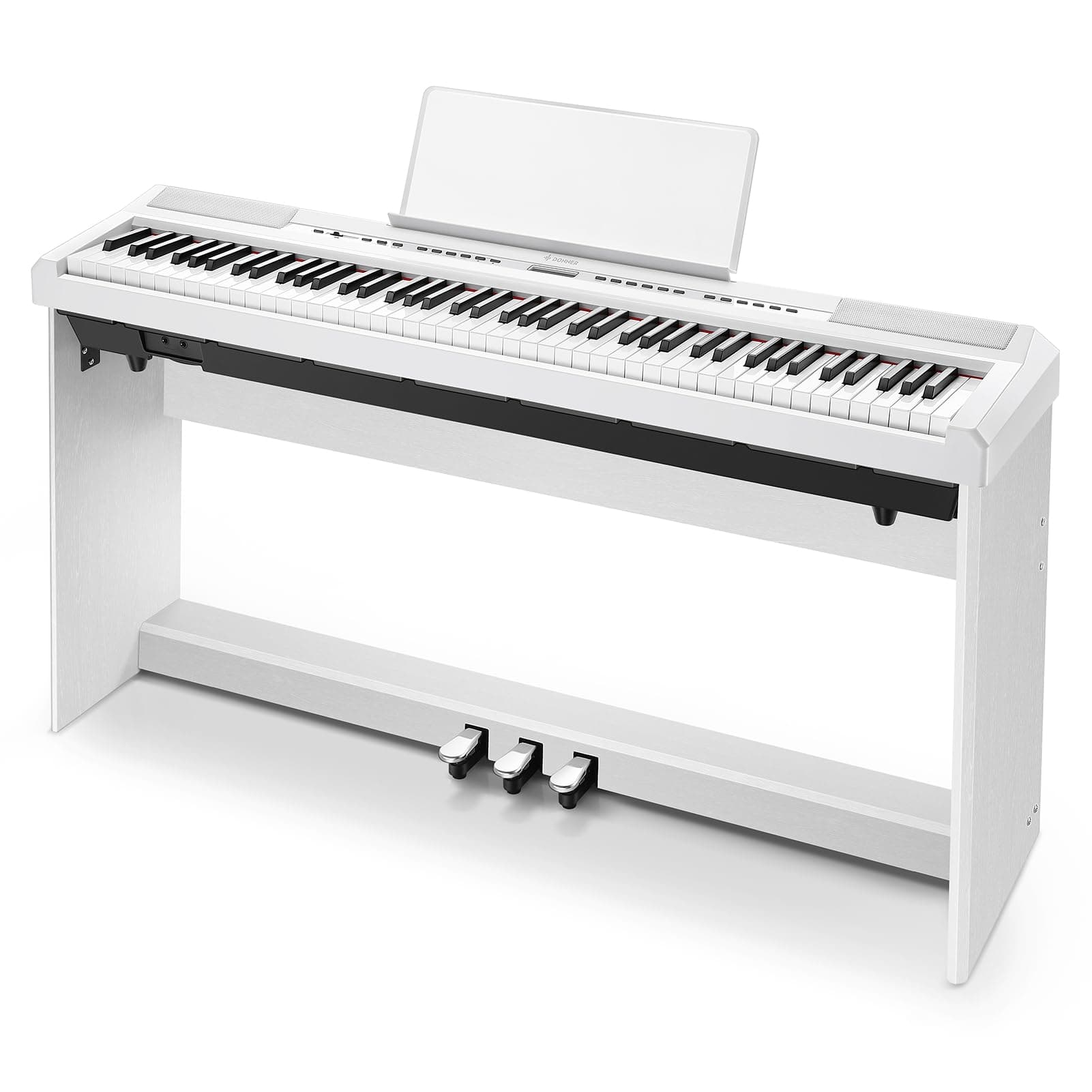 Donner DEP-20 Beginner Digital Piano 88 Key Full Size Weighted Keyboard, Portable Electric Piano with Furniture Stand, 3-Pedal Unit, White
