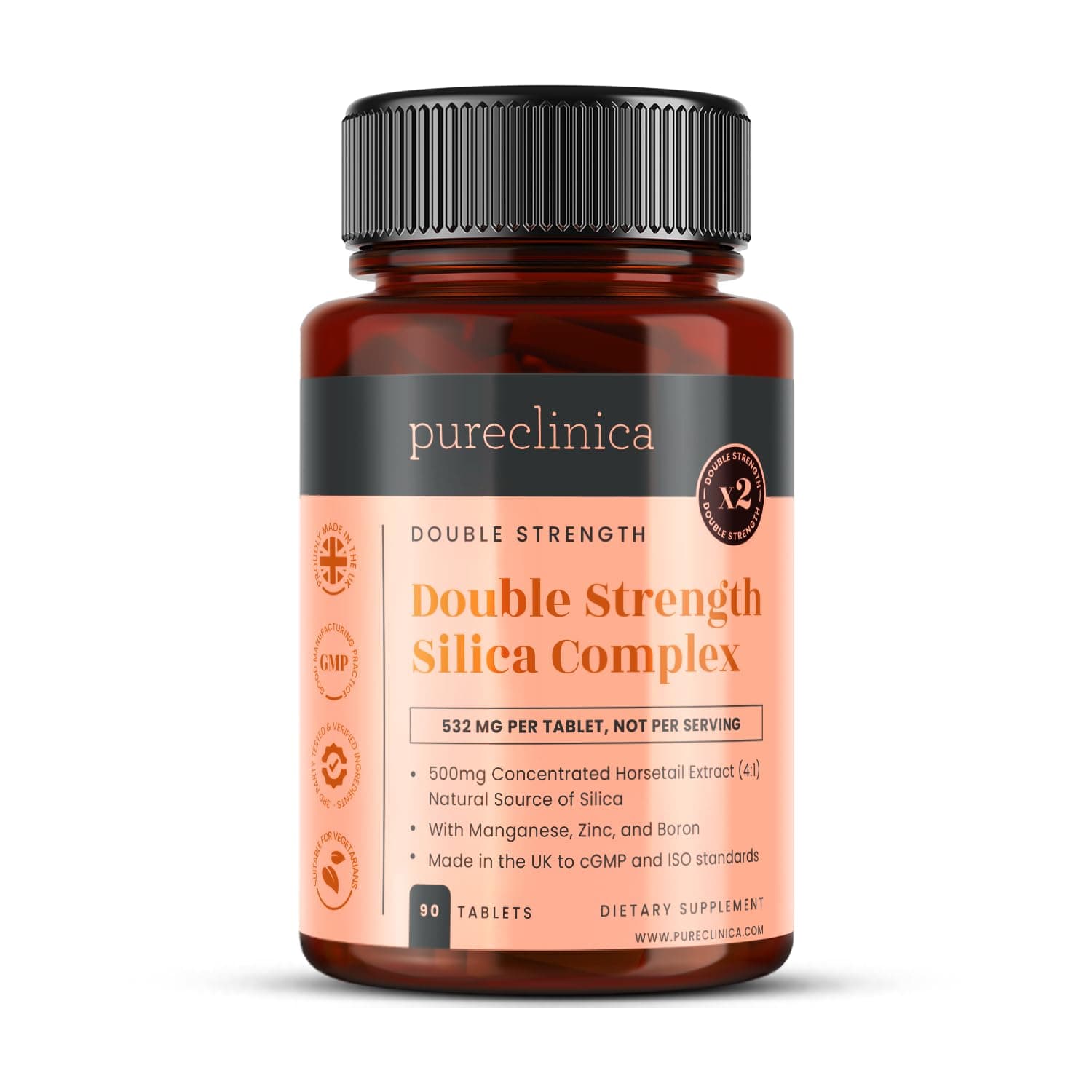 Double Strength Silica Complex – 500mg Horsetail Extract (2000mg Equivalent) w/Zinc, Manganese & Boron | 90 Tablets – 3-Month Supply | High Strength Hair, Skin, Nails & Joint Support