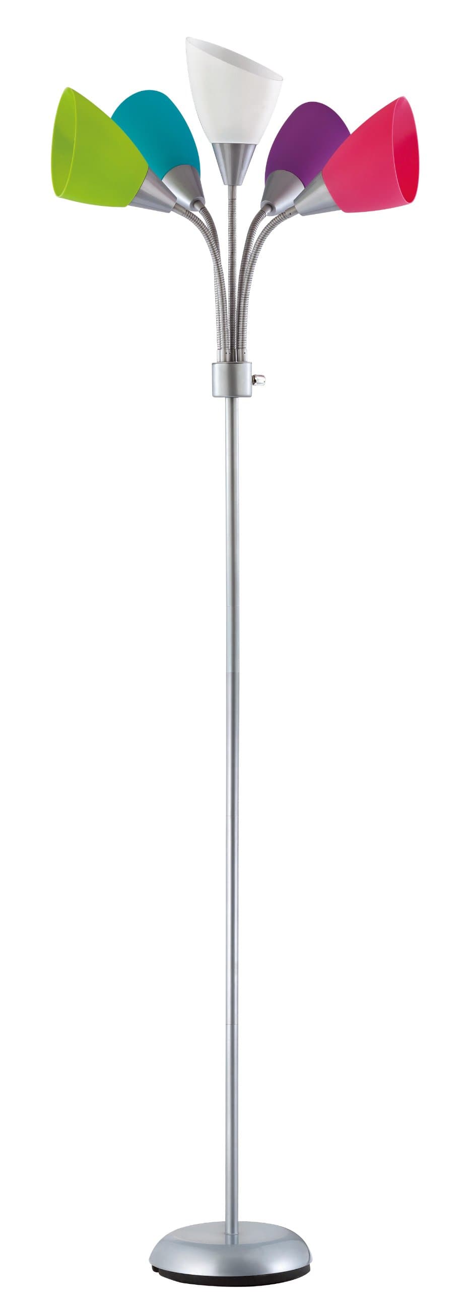 Design Trends 19002-343 Contemporary Adjustable Floor Lamp with Five Multi-Colored Shades, Silver, 1-Pack