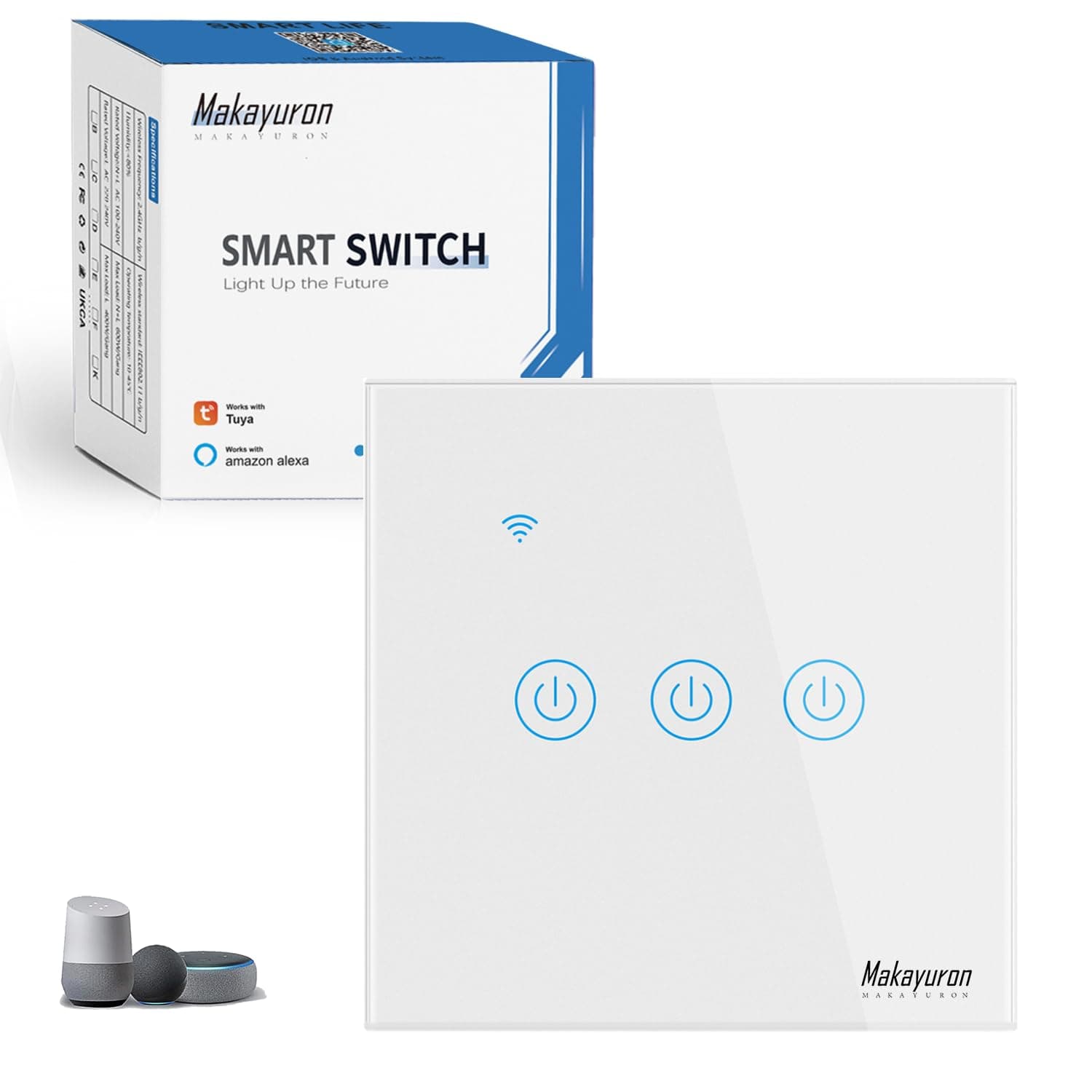 WiFi Smart Wall Light Switch Wireless Switches No Neutral Wire Required, Compatible with Alexa, APP Remote Control Touch Switch, Voice Control, No Hub Required (White 3 Gang)