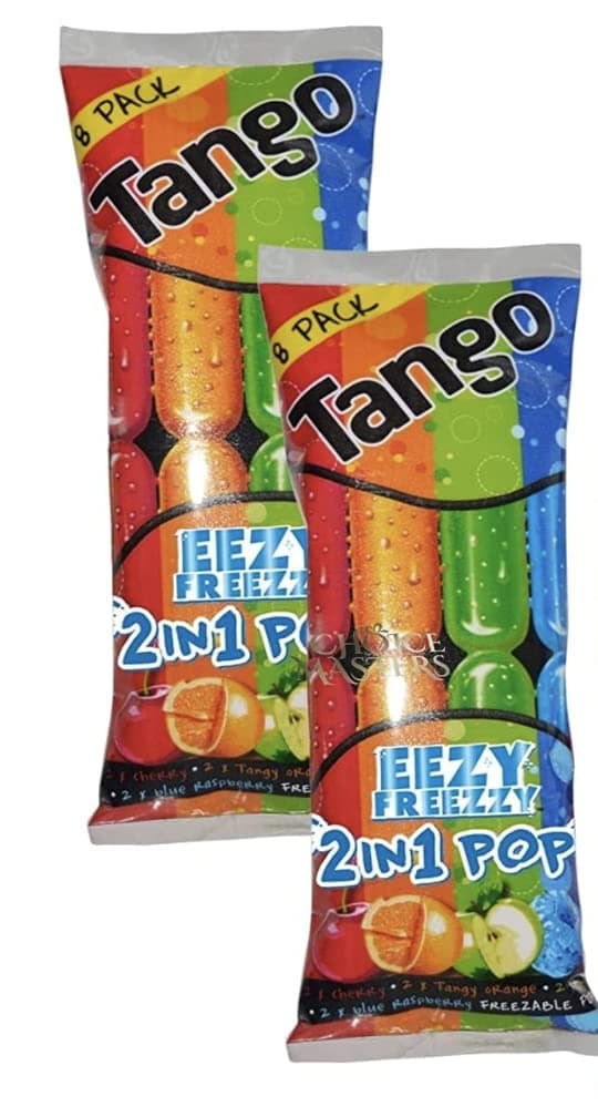 2 Pack Tango Eezy Freezzy 2-in-1 Ice Pops Frozen Lollies Drumsticks 2 x (8 x 75ml) - 16 In Total - Gluten Free, Suitable for Vegetarians, Kosher Approved