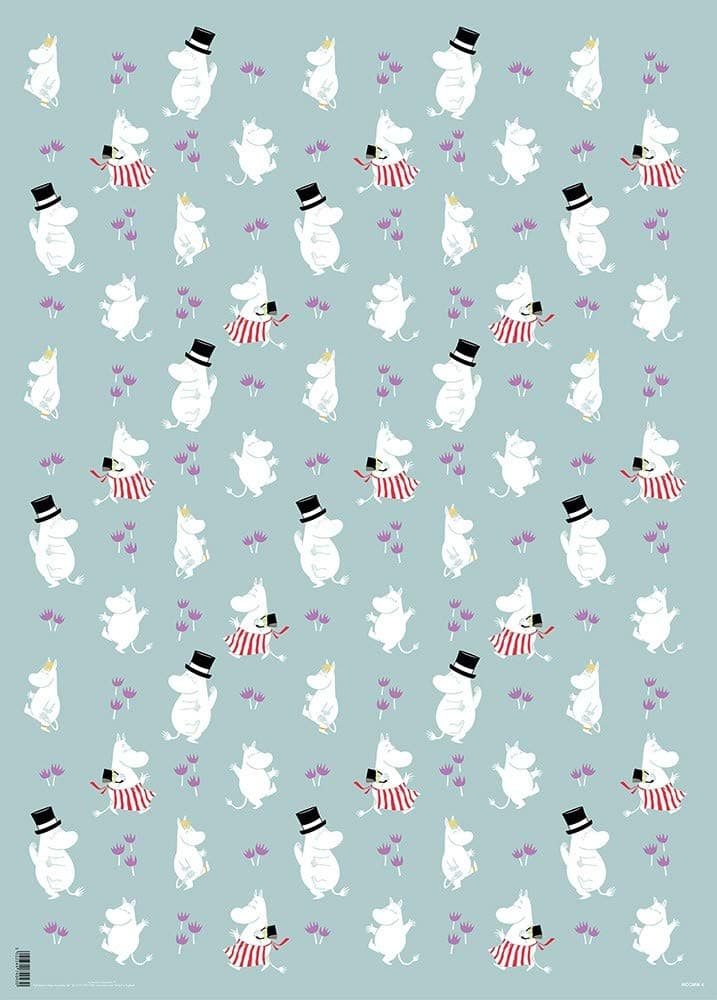 Hype Cards - 1 Sheet of Moomins Repeat Pattern Gift Wrap Paper - Green - MOOMW04