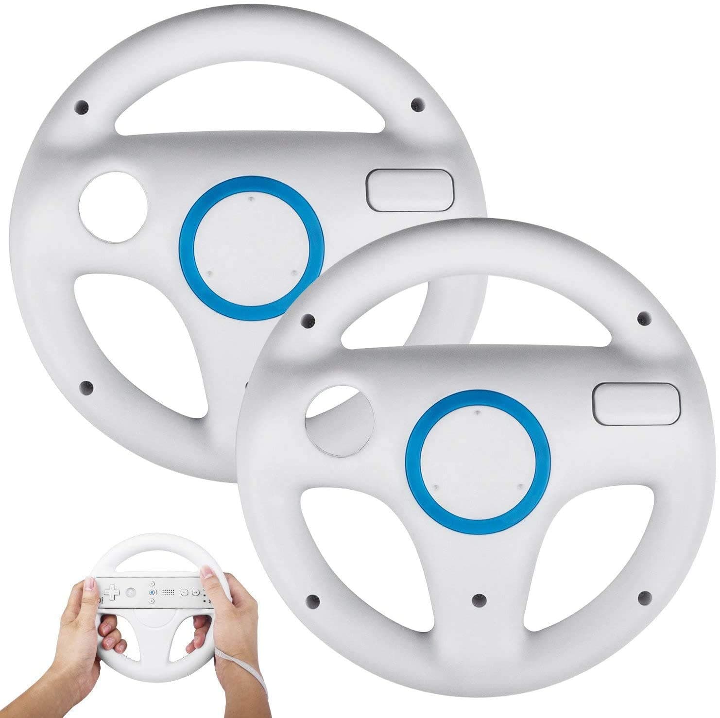 Wii Steering Wheel, PowerLead 2 pcs white Wii Controller Steering Mario Kart Racing Wheel Game Controller for Nintendo Wii Remote Game-White