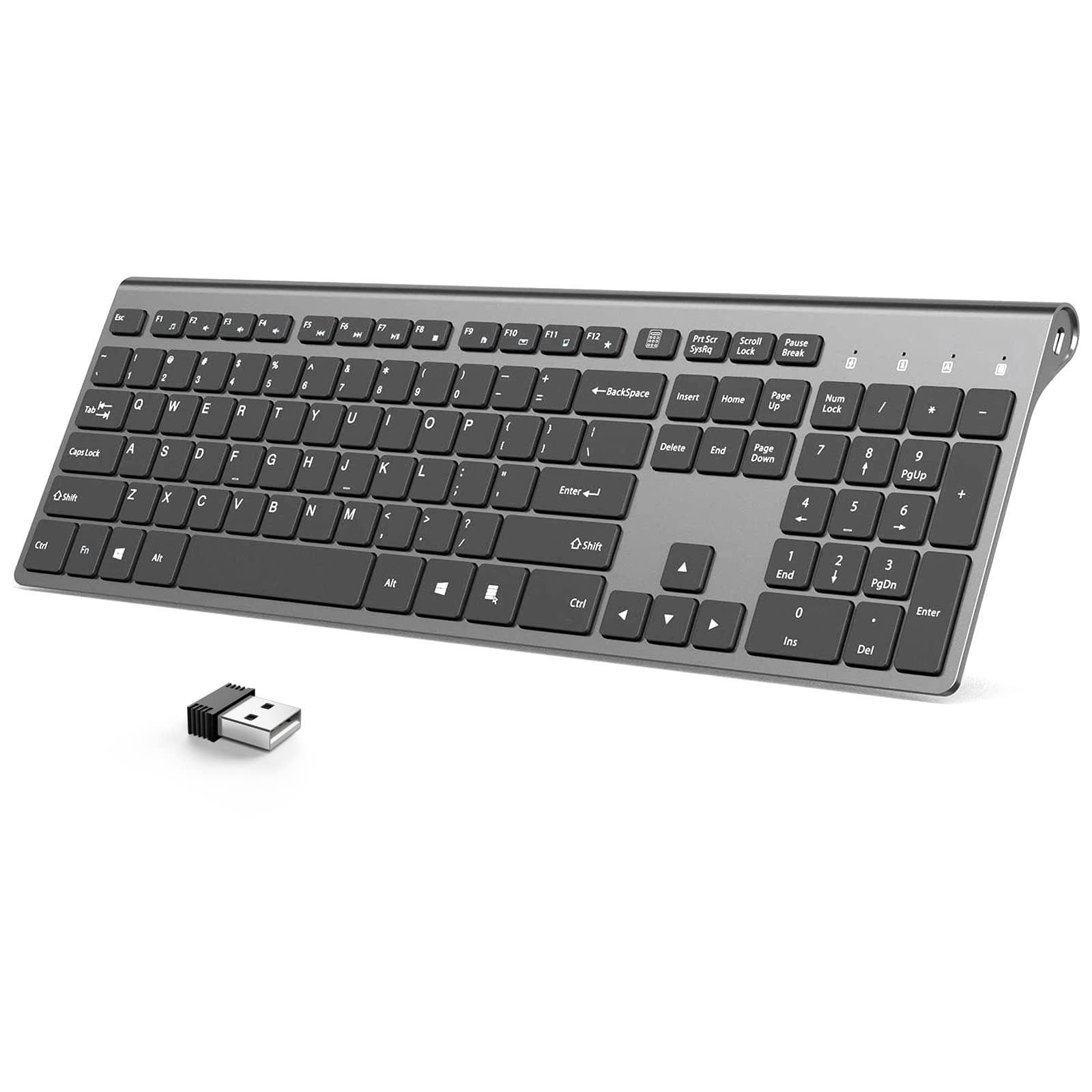 JOYACCESS Rechargeable Wireless Slim and Full-Sized Cordless Keyboard, with Number Pad for Laptop, Desktop, PC, Surface, Smart TV and Windows - Black and Gray
