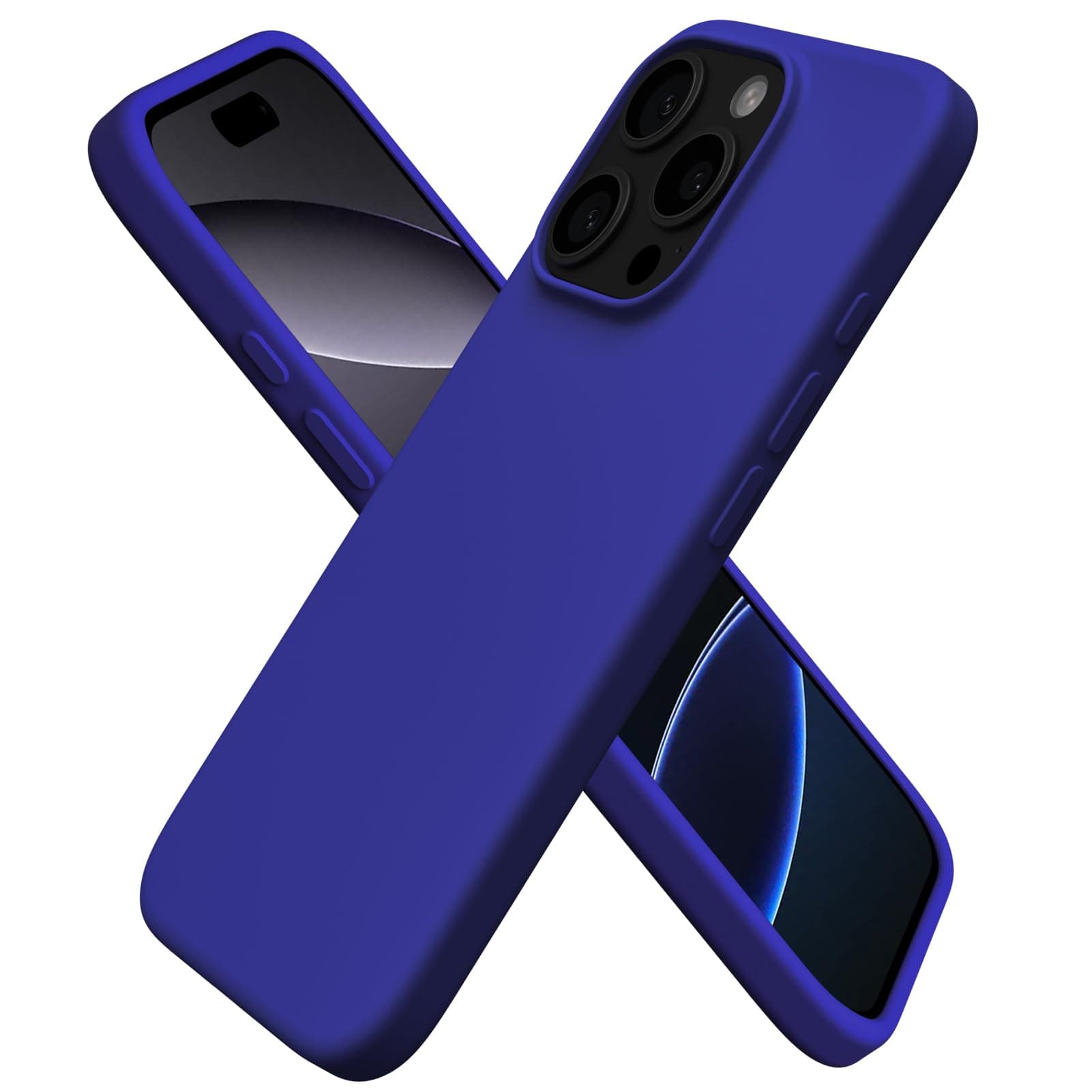 ORNARTO Compatible with iPhone 16 Pro Case 6.3", Slim Liquid Silicone 3 Layers Soft Gel Rubber Shockproof Protective Cover with Anti-Scratch Microfiber Lining-Klein Blue