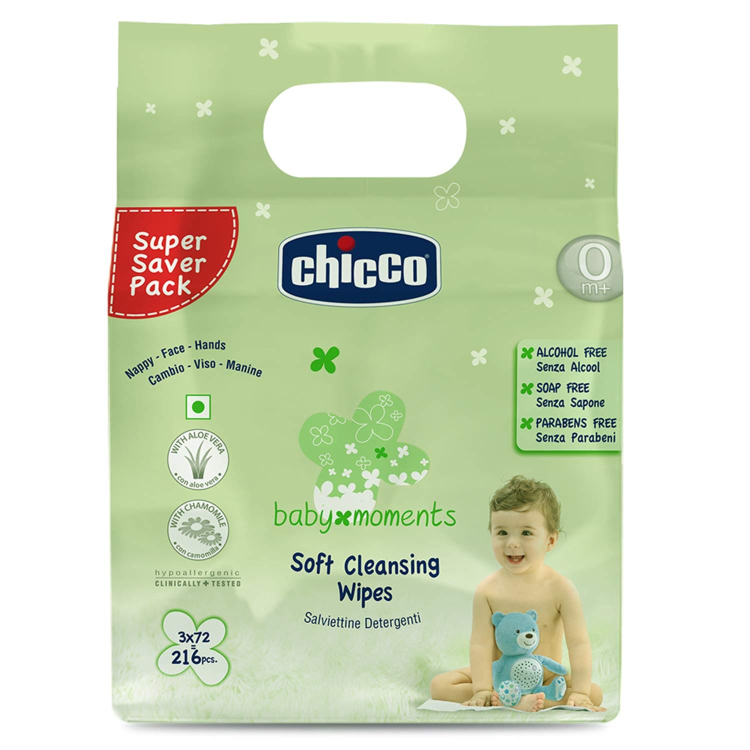 Chicco Soft cleansing wipes Tripack ( 216 pcs) (Sticker pack)