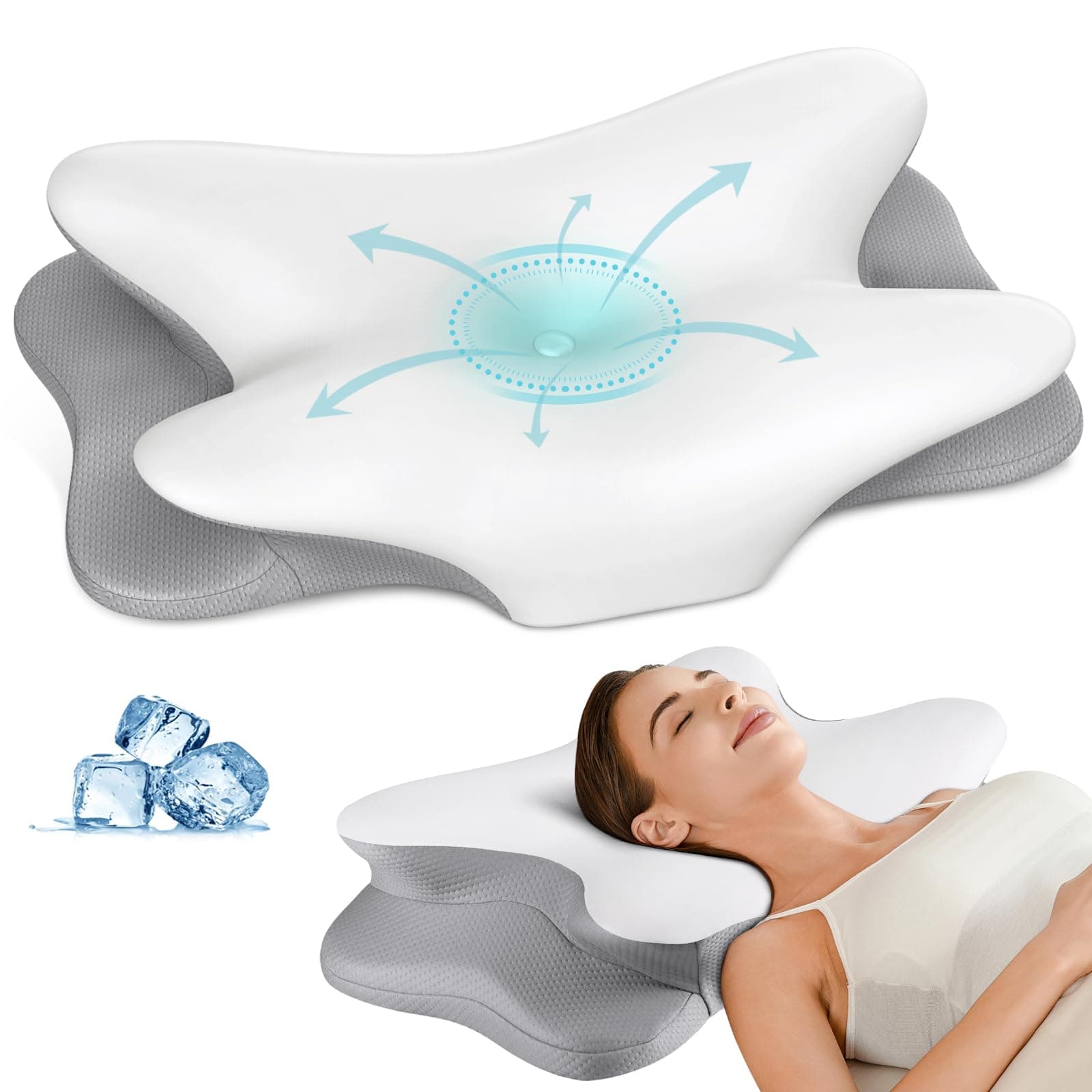 Cervical Neck Pillow for Pain Relief - Ergonomic Side Sleeper Pillow for Neck Support, Cooling Memory Foam Pillows for Sleeping, Contour Pillow Orthopedic Bed Pillow for Back Stomach Sleepers