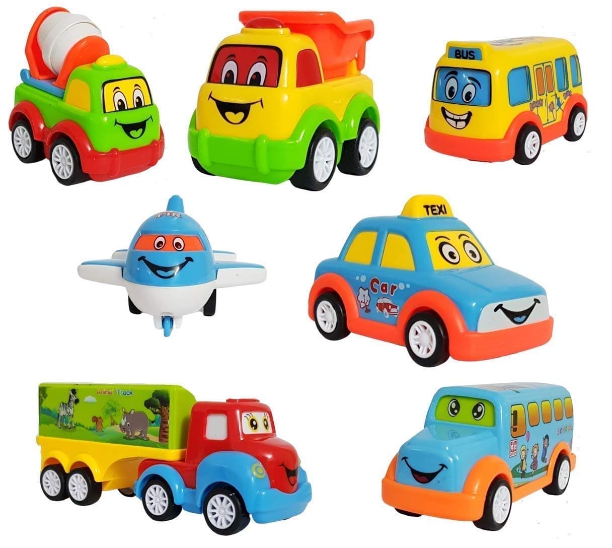 Sanghariyat® Unbreakable Car Set Pull Back Transport Vehicles Push and Go Crawling Toy for Kids & Children, Power Friction Cars Pull Back for 2+ Years Boys Girls Plastic (Pack of 7) - Multicolor