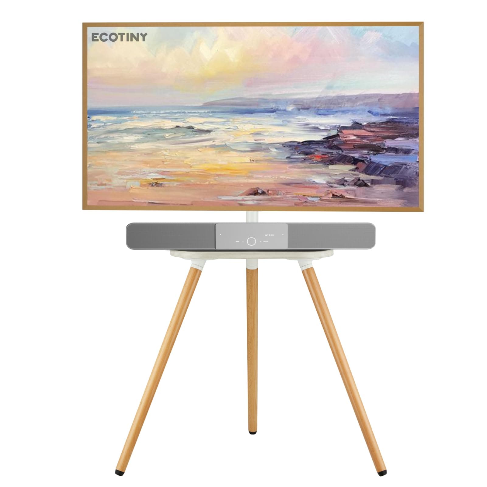 Tripod Easel TV Stand for 43-65" TVs, Height-Adjustable Swivel Corner Floor TV Stand with Wooden Tray, VESA 400x400 LCD/LED/OLED Compatible, Minimalist White