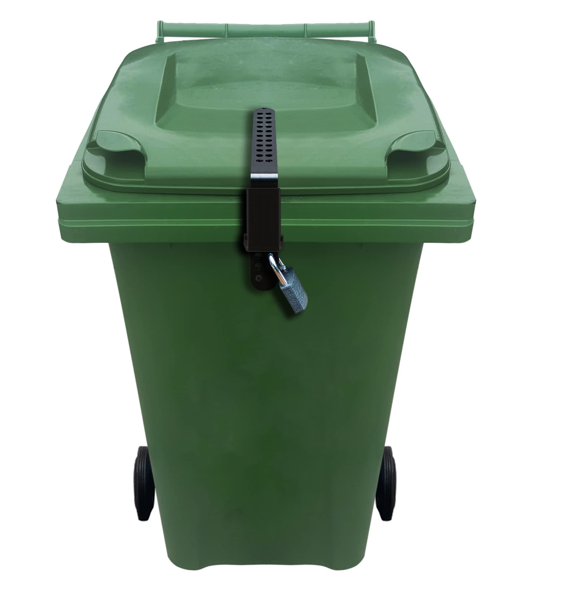 Wheelie Bin Lid Strap Lock NO DRILLING, NEW MODEL, NO GLUEING - EASY FIT, Complete with Padlock to Lock the Lid - Stop Identity Theft, Prevent People Filling Your Dustbin, Heavy Duty