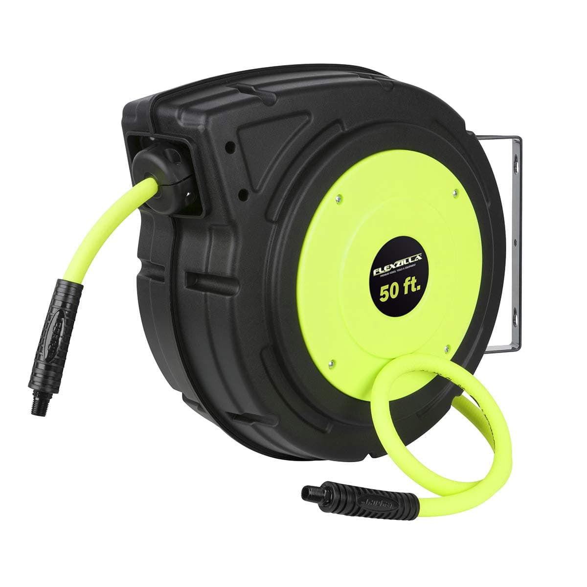 Retractable Enclosed Plastic Air Hose Reel, 3/8 in. x 50 ft., Heavy Duty, Lightweight, Hybrid, ZillaGreen - L8250FZ