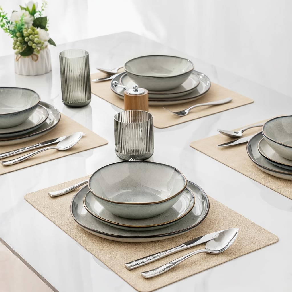 AmorArc Ceramic Dinnerware Sets,Handmade Reactive Glaze Stoneware Plates and Bowls Sets,Highly Scratch Resistant | Dishwasher & Microwave Safe Dishes Set,Service for 6 (18pc)