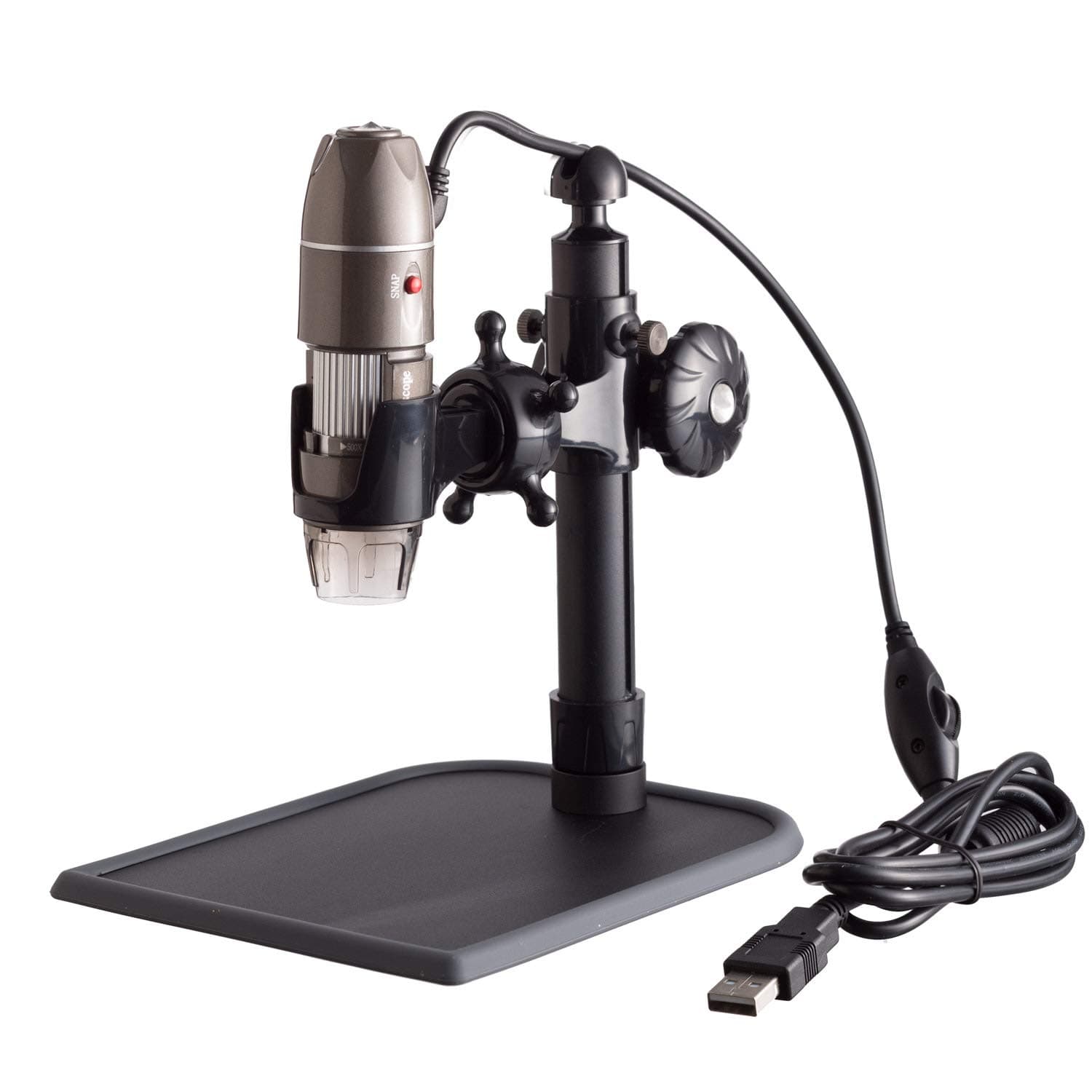 UBW500X0200M Digital 2MP USB Microscope, 5X-500X Magnification, 4X 3D Digital Zoom, Built-In Eight LED Light Source, Table Stand, Includes Software CD