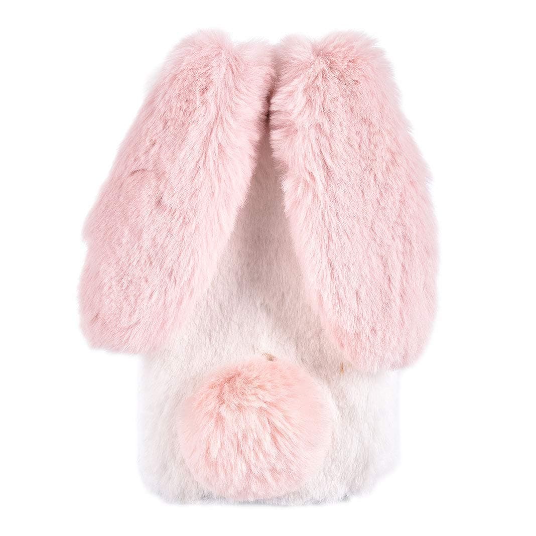 King phone Plush Rabbit Cover for iPhone XR Fluffy Rabbit Case Fashion Cute Case Bunny Ears Cover Super Soft Warm Furry Rabbit Shockproof Back Shell, White&Pink