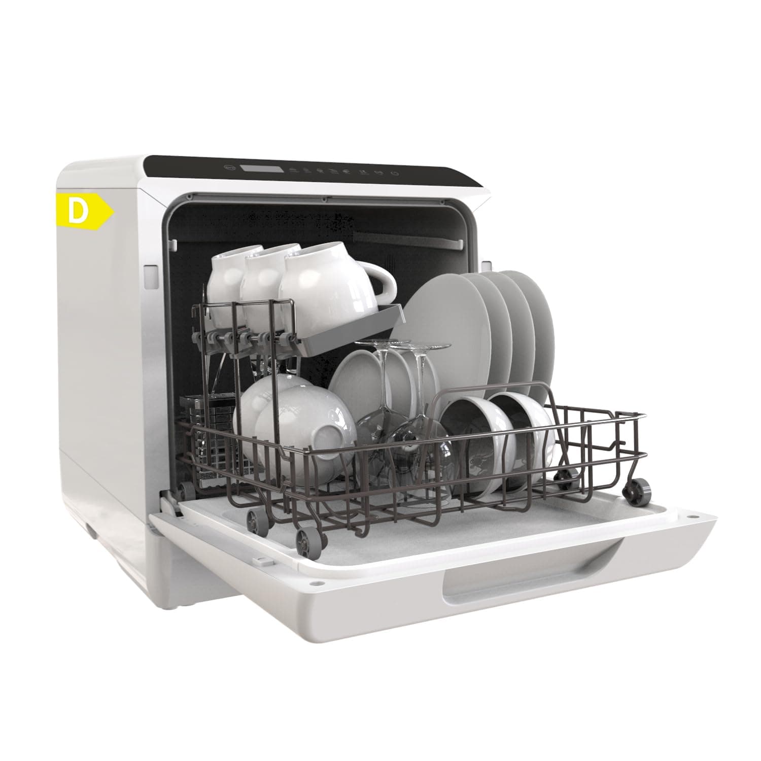 Hermitlux Table Top Dishwasher for 5 Place Settings (5L Tank), Countertop Dishwasher with 6 Programmes Including 360° Spray Arms | Hot - Air Drying | Energy Class D | No Installation