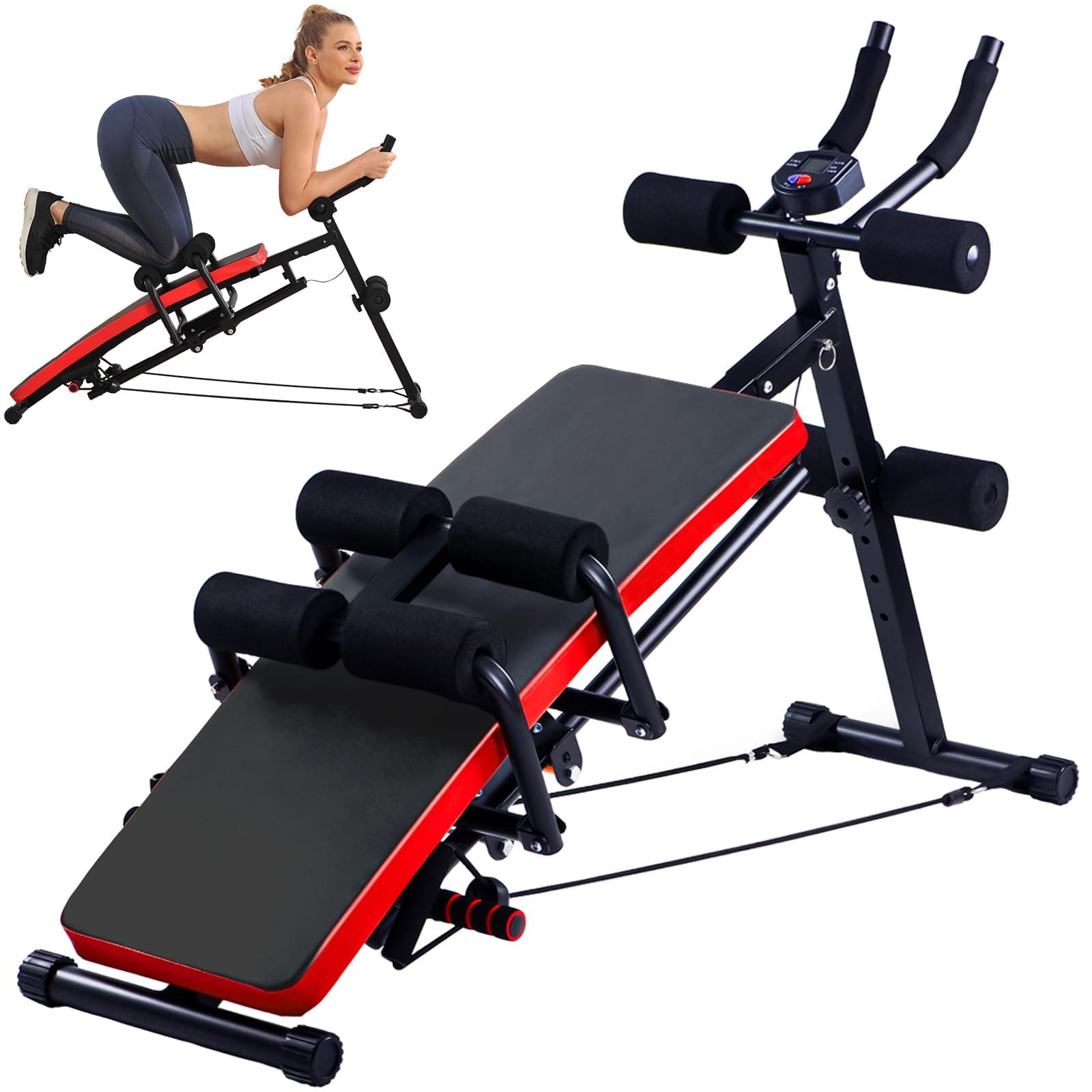 KESHWELL Ab Machine,Ab Workout Equipment For Home,Sit Up Push Up Workout Bench,Fitness Strength Training Equipment,Foldable Abdomen Exercise Machine With Resistance Bands,550lbs Capacity