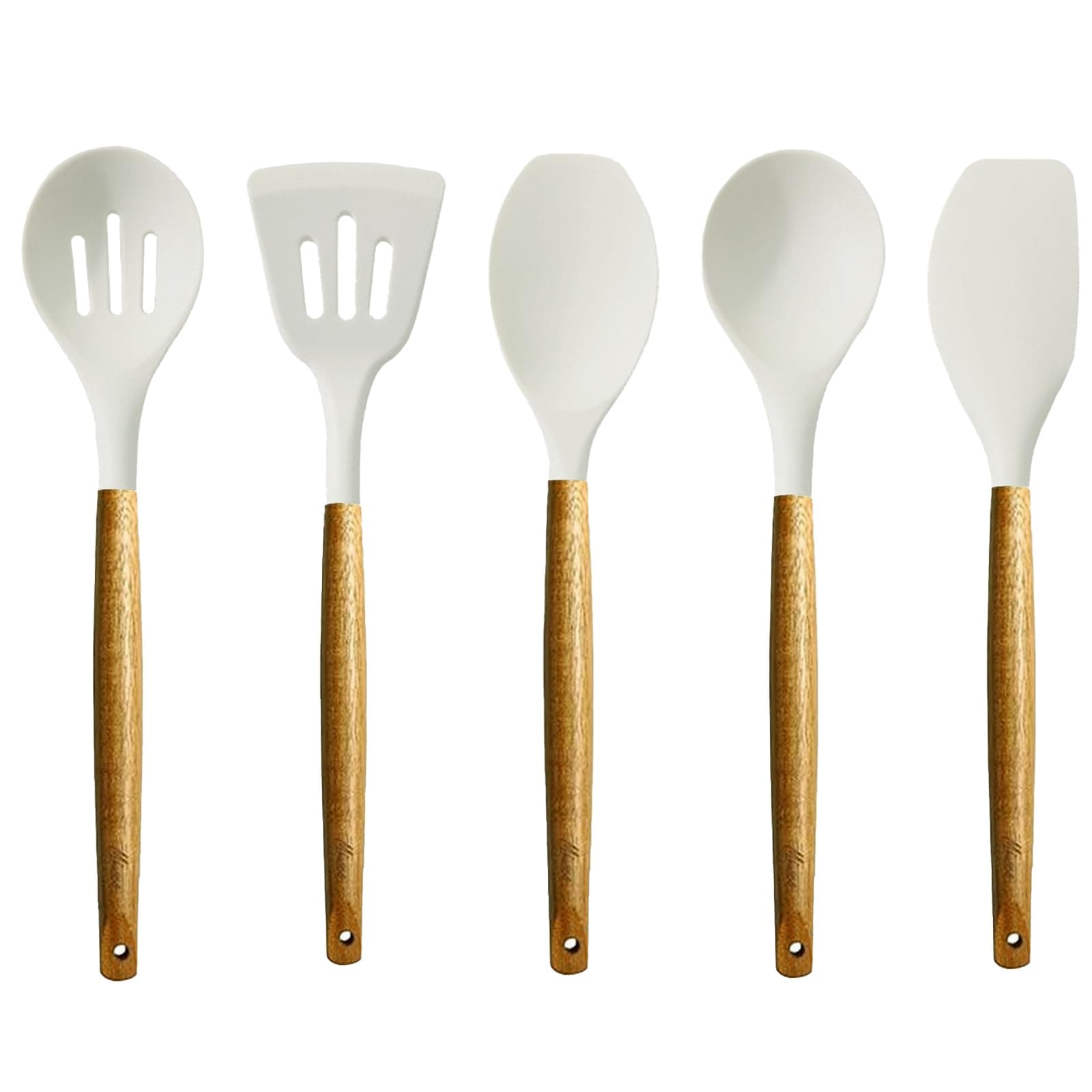 Kitchen Utensils Set, Silicone Cooking Utensils Set,Non-Stick Silicone Spatula Set with Natural Acacia Hard Wood Handle, 5 Piece, Upgraded Thickened Cookware