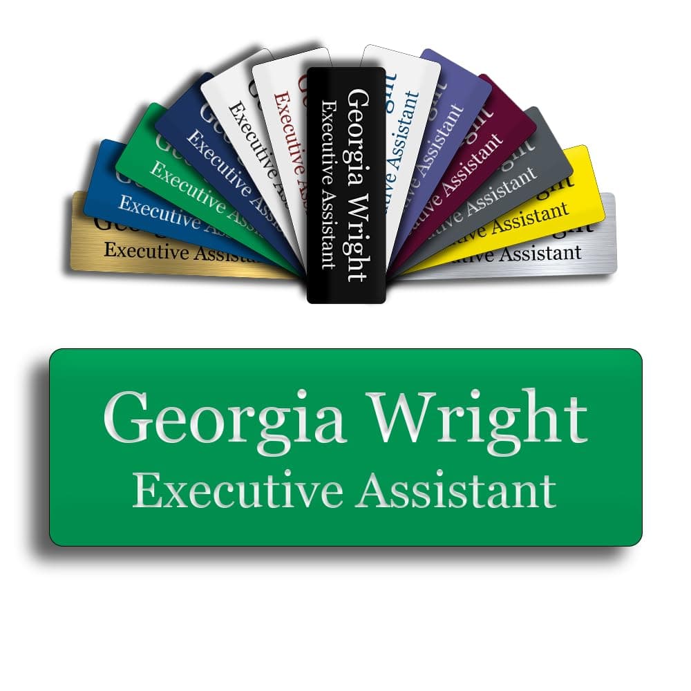 Custom Engraved Name Tag 1" x 3" Personalized Badge Magnetic or Pin Backing Made in The USA by Gem Awards (Green)